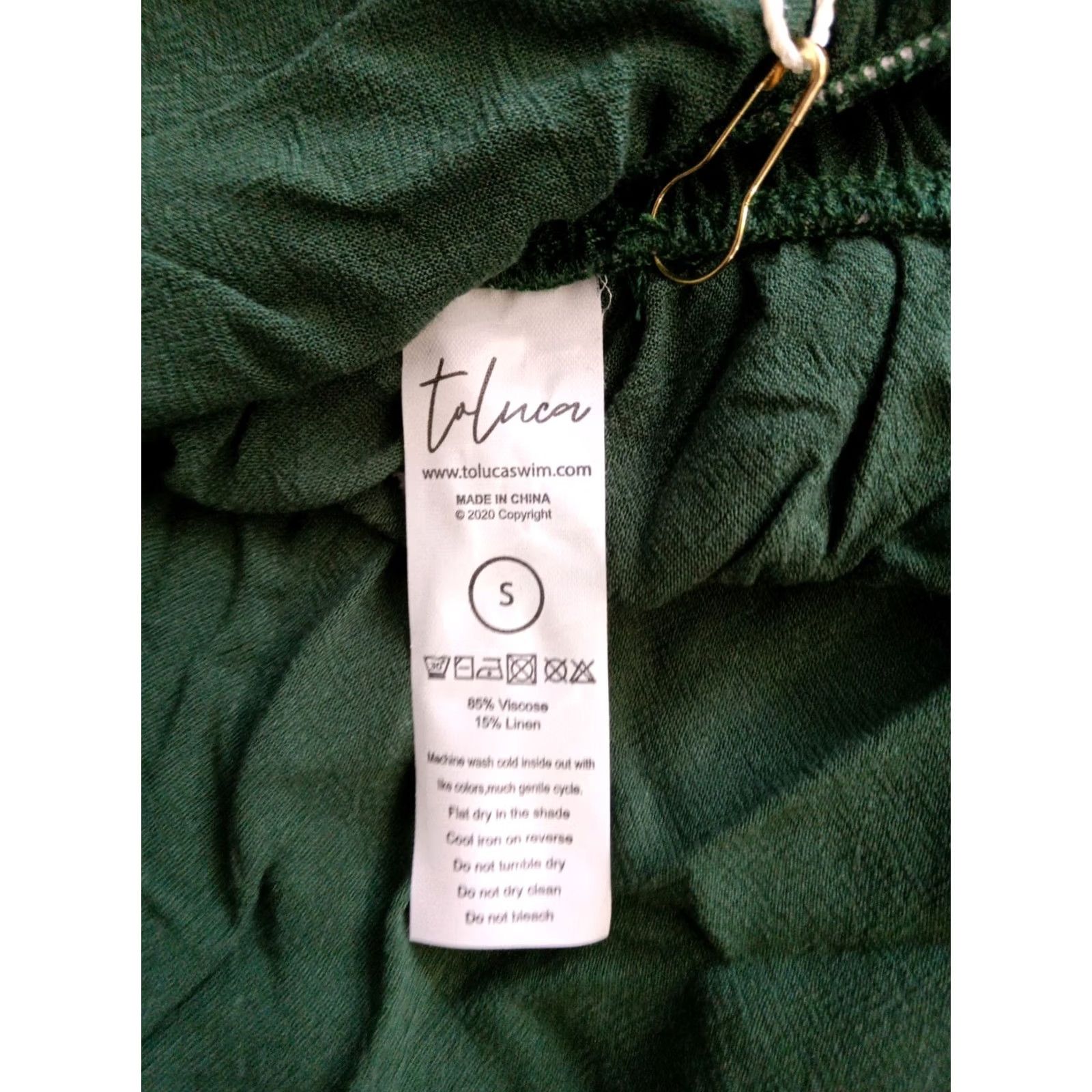 Vintage Toluca Palm Green Elastic Waist Midi Skirt - Size S - Cotton Spandex Linen Blend - Women’s Fashion Size 28" / US 6 / IT 42 - 5 Thumbnail