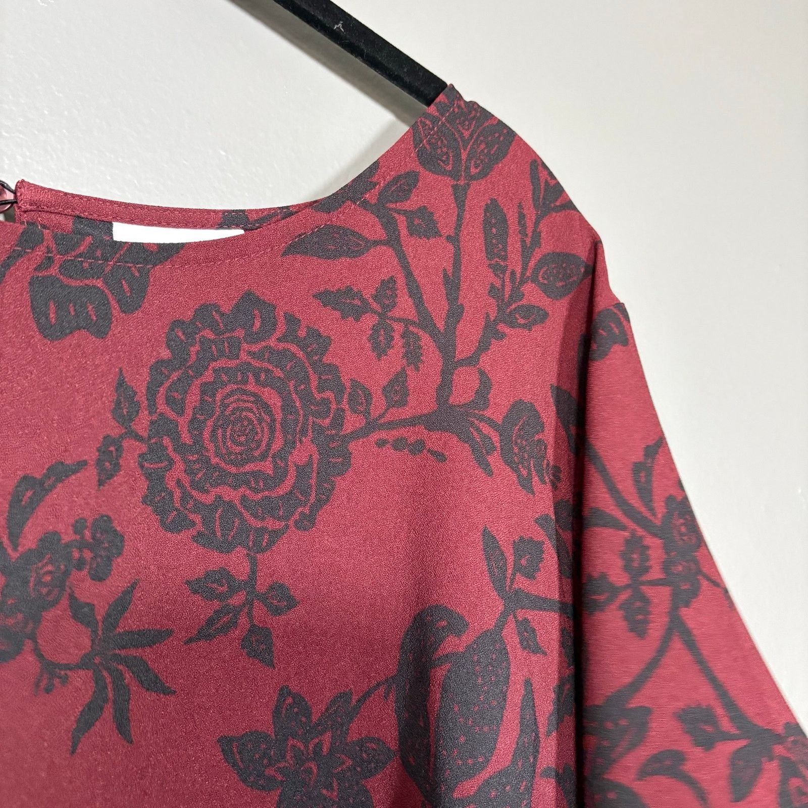 Other Ava & Viv Wine Red & Black Goth Floral Split Back Top Size 3XL / US 20-22 - 2 Thumbnail