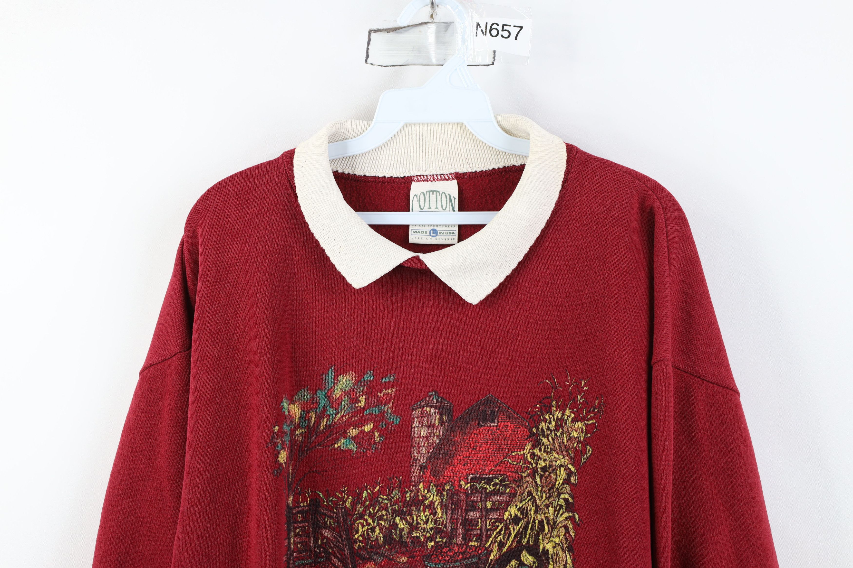 Vintage Vintage 90s Country Roads Farmhouse Collared Sweatshirt USA Size L / US 10 / IT 46 - 2 Thumbnail