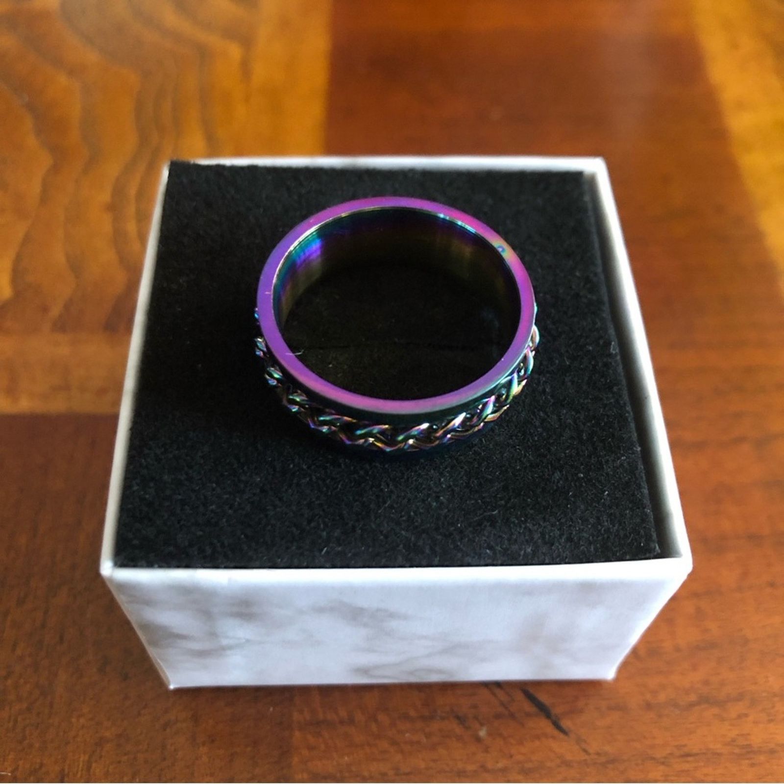 Jewelry Men’s rainbow titanium steel chain band ring NWT 9 Size ONE SIZE - 8 Thumbnail