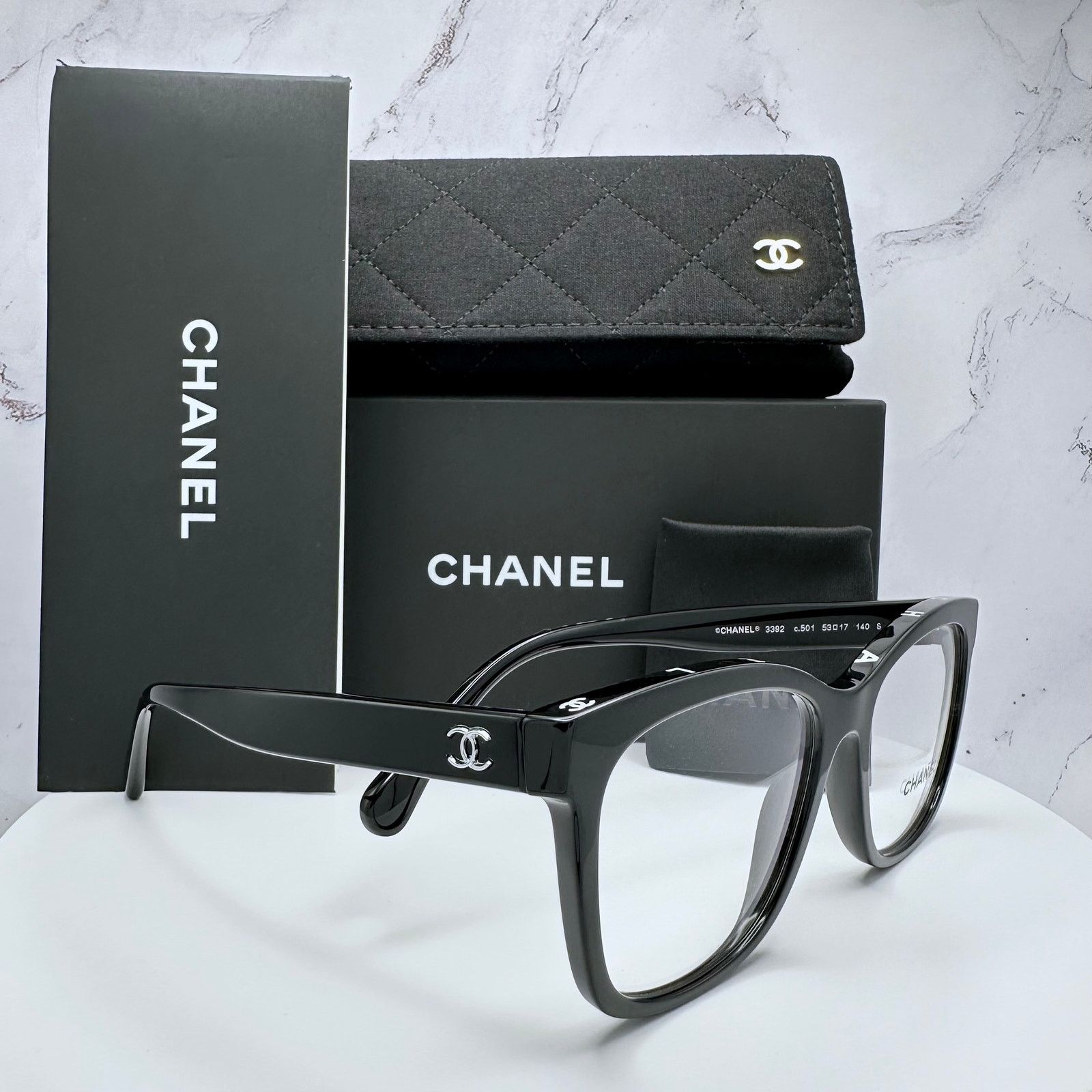 NEW Chanel Eyeglasses Black Square CHANEL Top Frame Logo