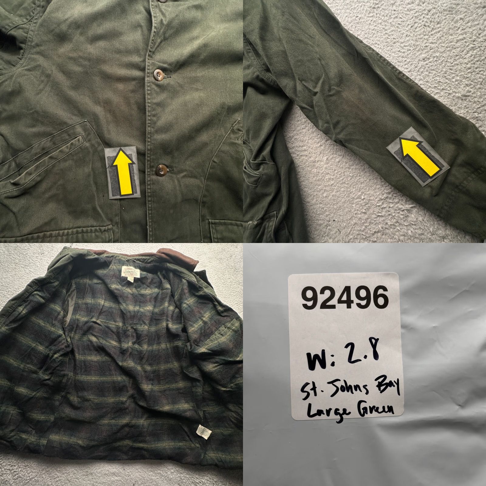 Vintage VINTAGE St Johns Bay Coat Mens Large Green Button Chore Field Lined Overcoat Size US L / EU 52-54 / 3 - 8 Thumbnail