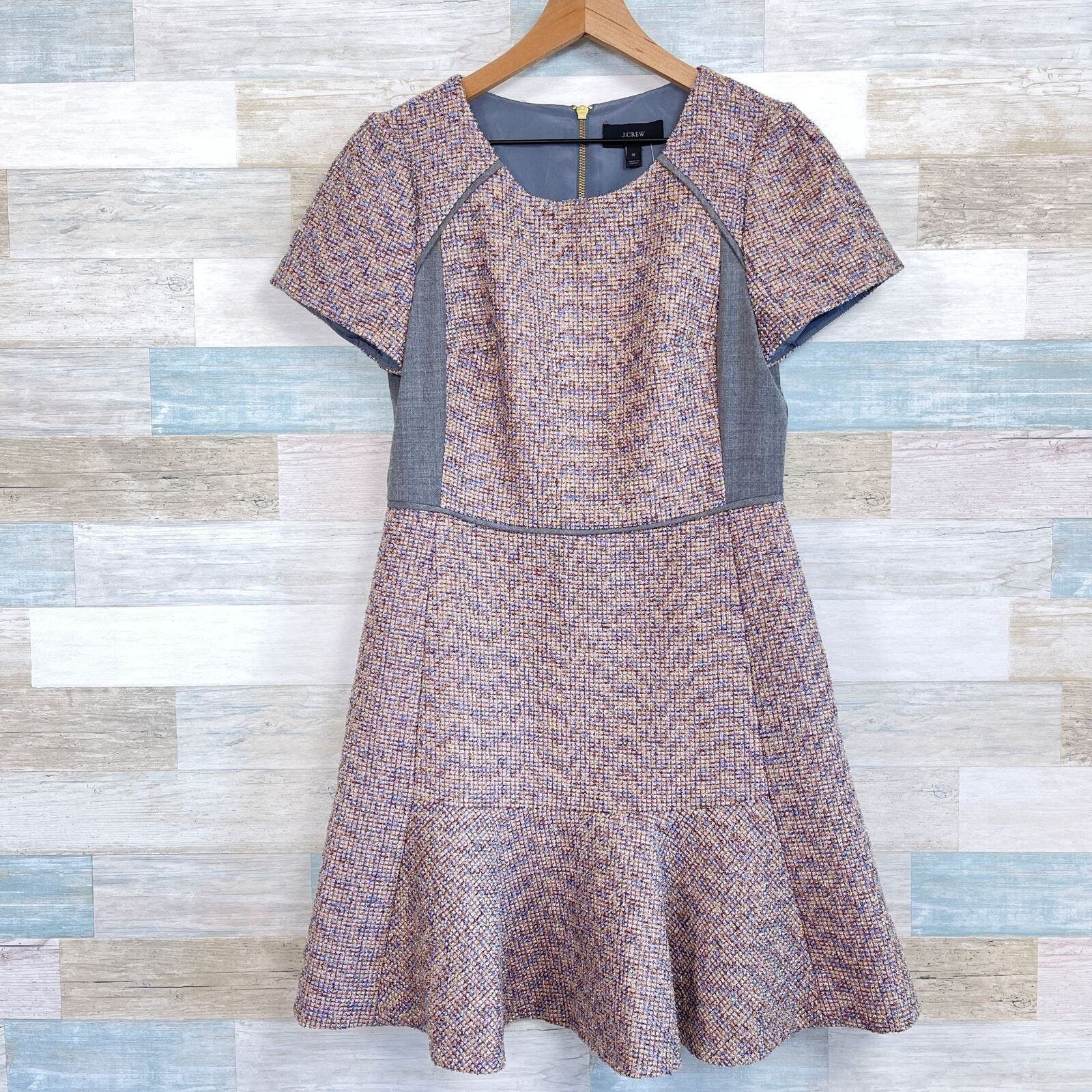 image of J Crew Metallic Mixed Tweed Dress Gray Gold Fit & Flare 10 in Grey, Women's (Size Large)