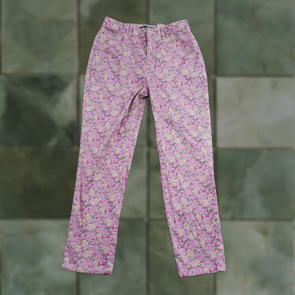 Ralph Lauren VINTAGE Lauren Ralph Lauren Pants Women 4P Pink Floral Stretch Petite Flat Front Pants Womens Size 27" / US 4 / IT 40 - 1 Thumbnail