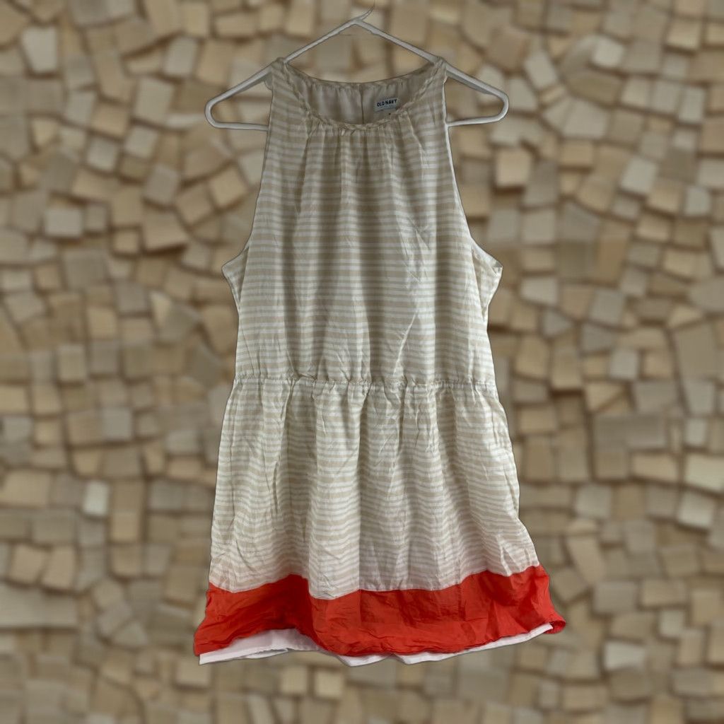Old Navy Old Navy Dress Women's XL White Tan Sleeveless A-line Knee Length Boatneck Size XL / US 12-14 / IT 48-50 - 1 Thumbnail