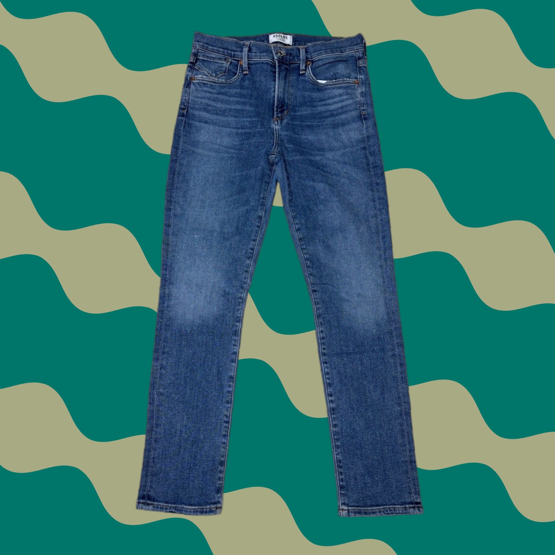 Agolde AGOLDE Jeans Women Medium Blue Denim Zip Button 5-Pocket Slim Rise Mid 27 Waist 27x26 Skinn y Crop Distressed Casual Type: Jeans Size 27" / US 4 / IT 40 - 1 Thumbnail