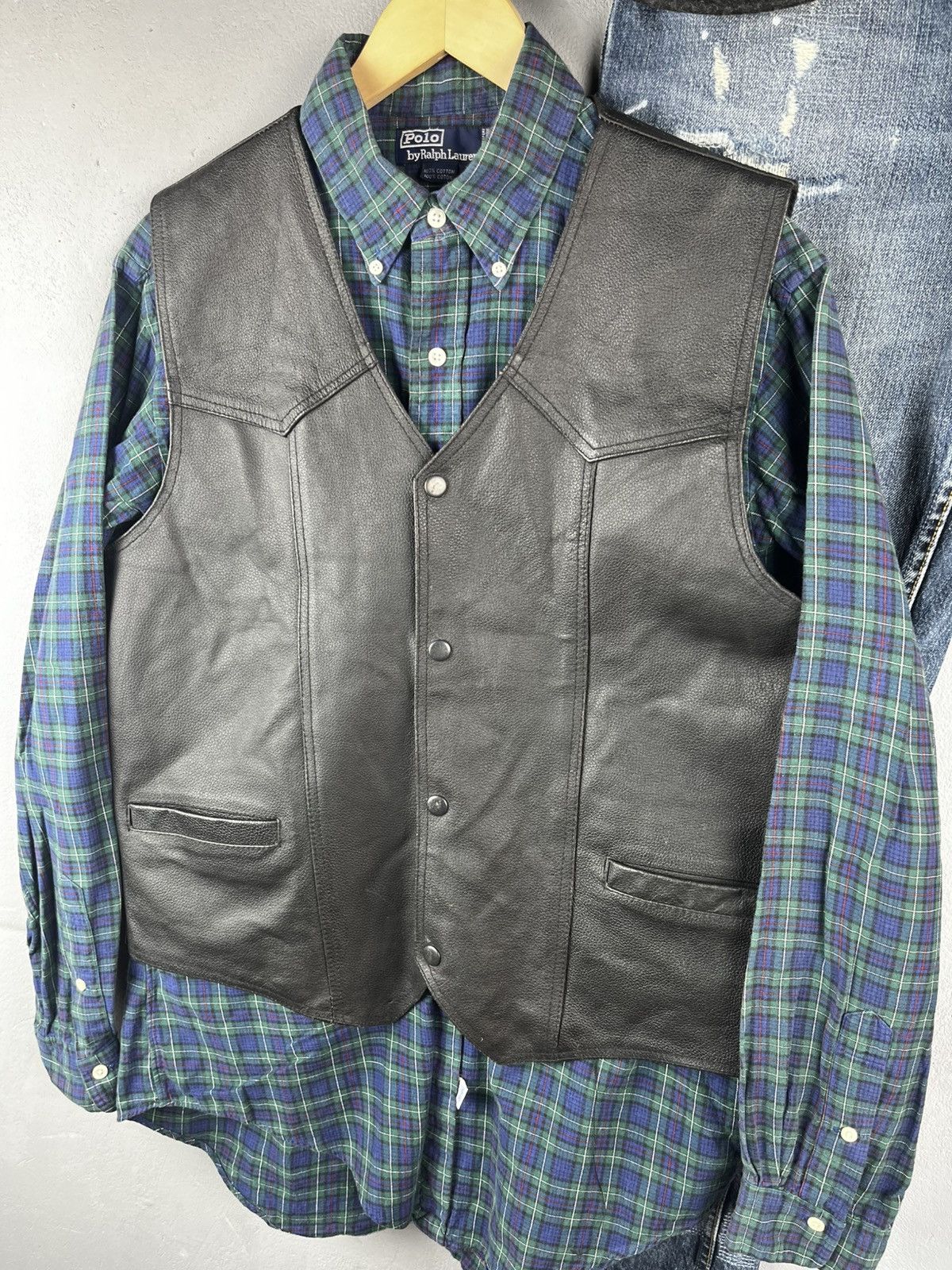 Schott Schott style leather vest 90s Size US L / EU 52-54 / 3 - 2 Thumbnail