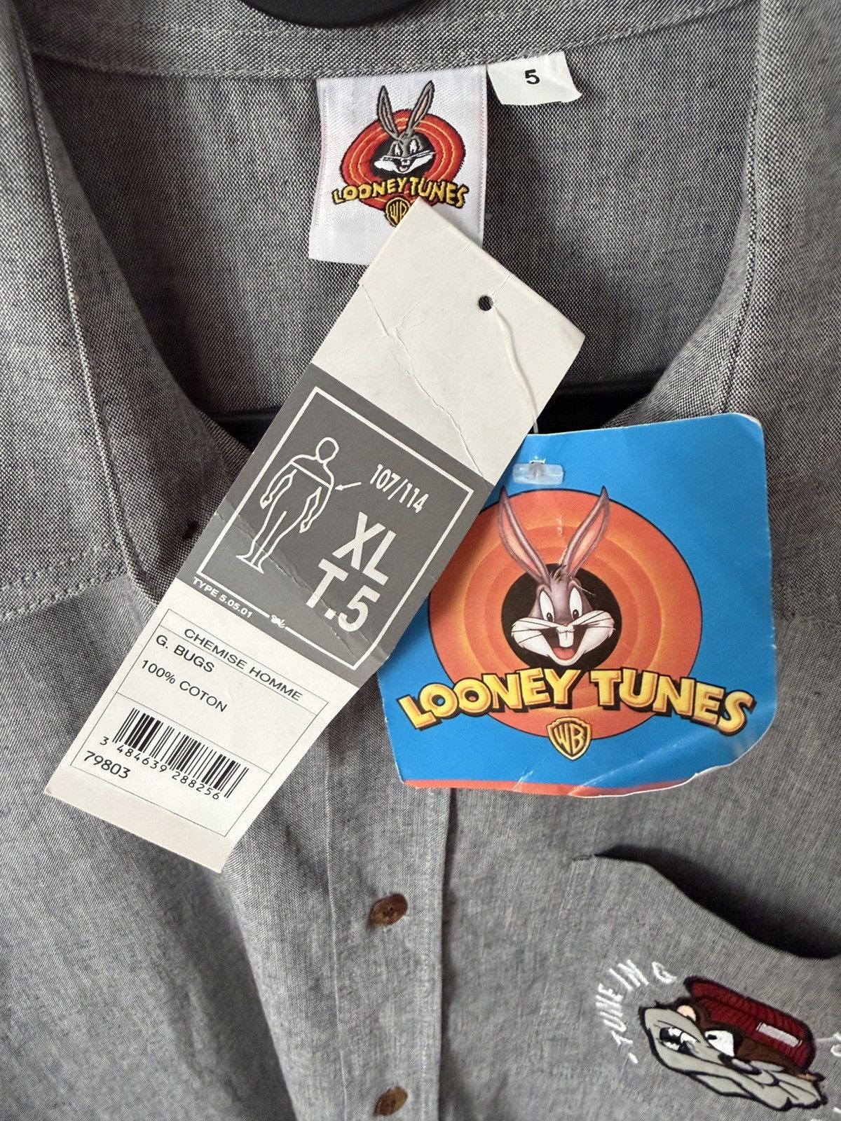 Warner Bros 90s Vintage gray Warner Bros Looney Tunes Taz shirt Size US XL / EU 56 / 4 - 6 Thumbnail