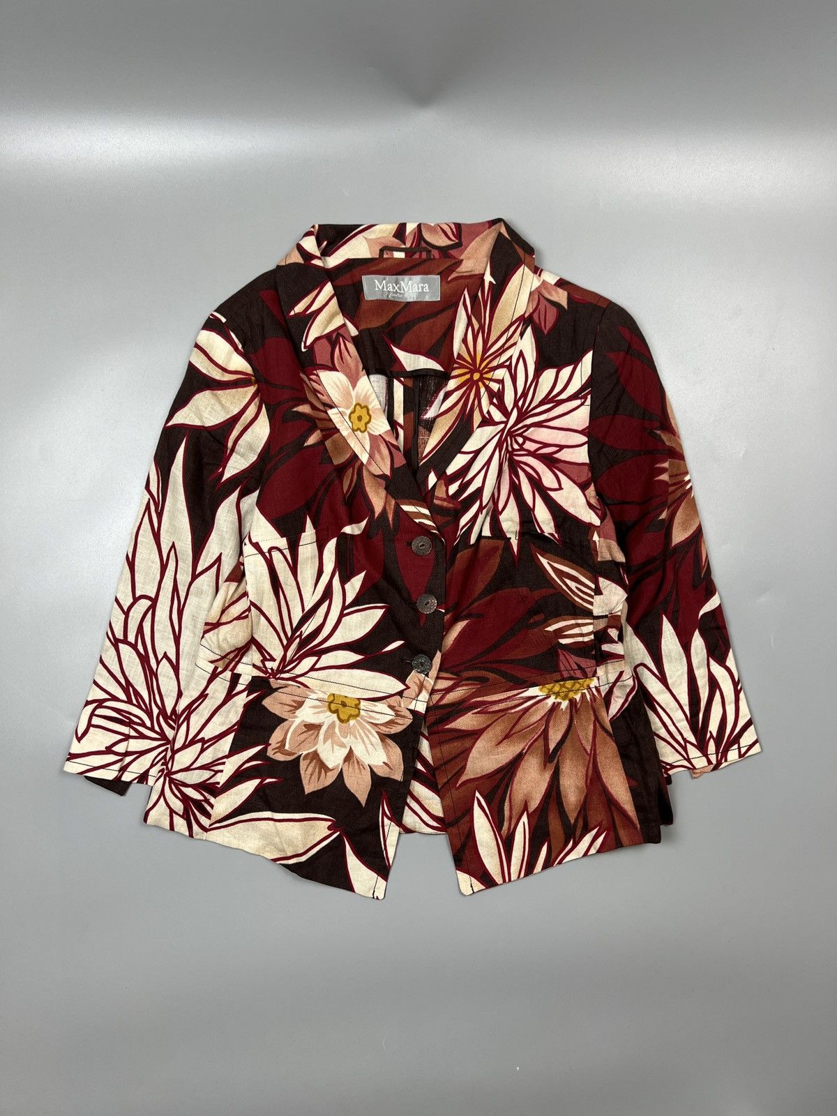 Max Mara Max Mara Floral Patter Linen Blazer (Y0426) Size L / US 10 / IT 46 - 1 Thumbnail