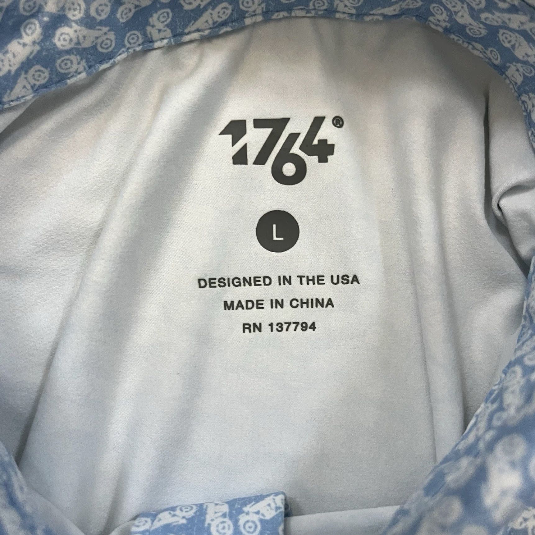 Vintage 1764 Mens Large Golf Polo Shirt Blue Motorcycle AOP Print Performance Shirt Polo Sports Size US L / EU 52-54 / 3 - 4 Thumbnail