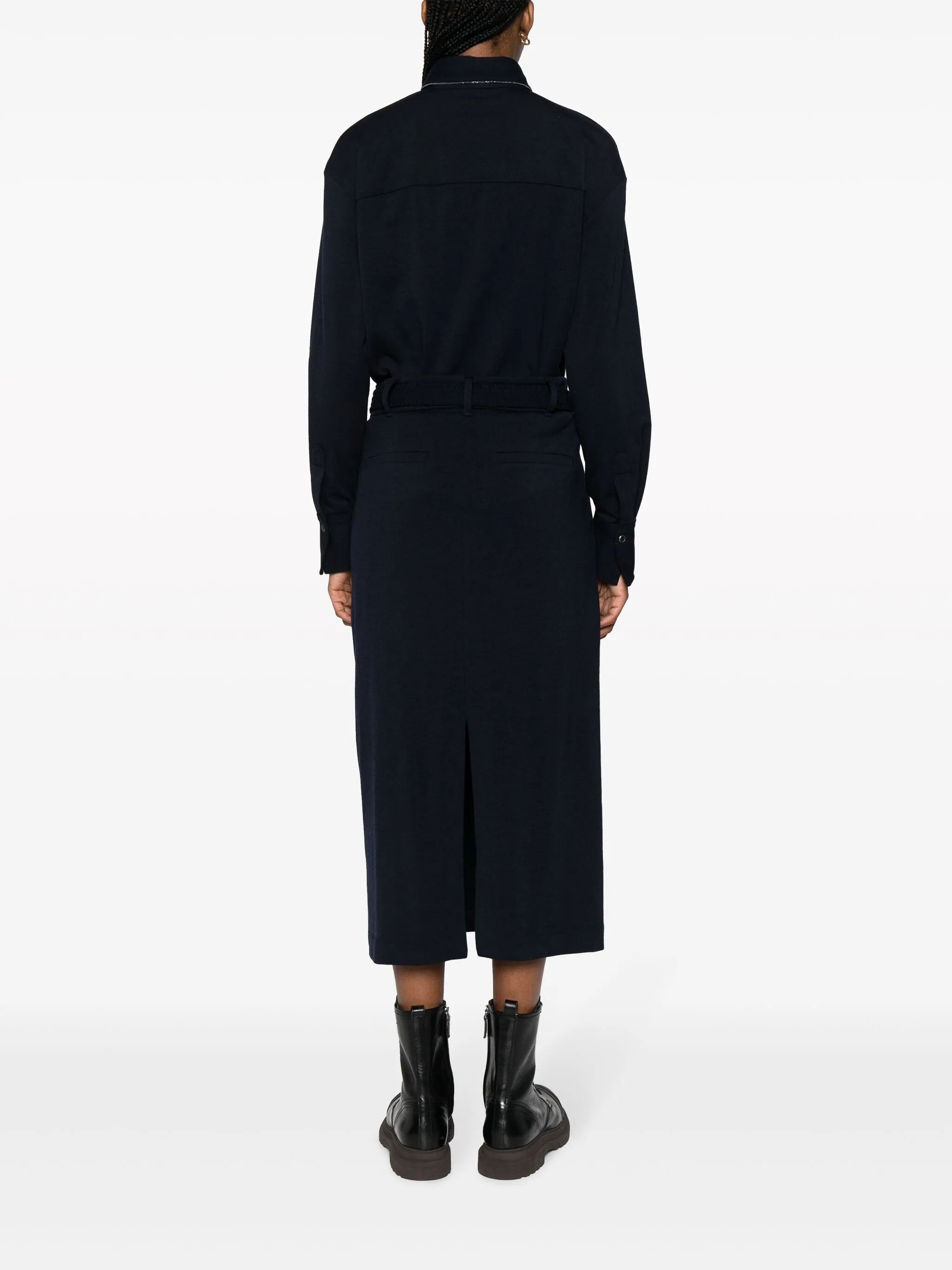 Brunello Cucinelli o1y0725 Midi Dress in Midnight Blue Size M / US 6-8 / IT 42-44 - 3 Thumbnail