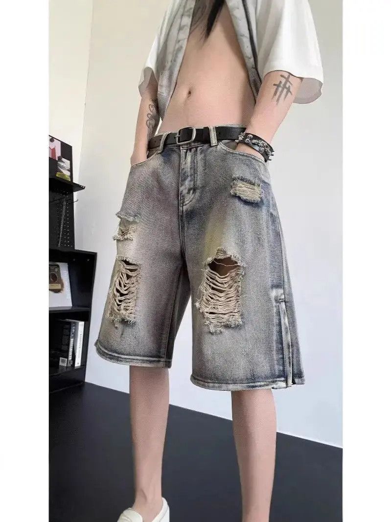 Japanese Brand Retro loose ripped denim shorts Size US 32 / EU 48 - 2 Thumbnail