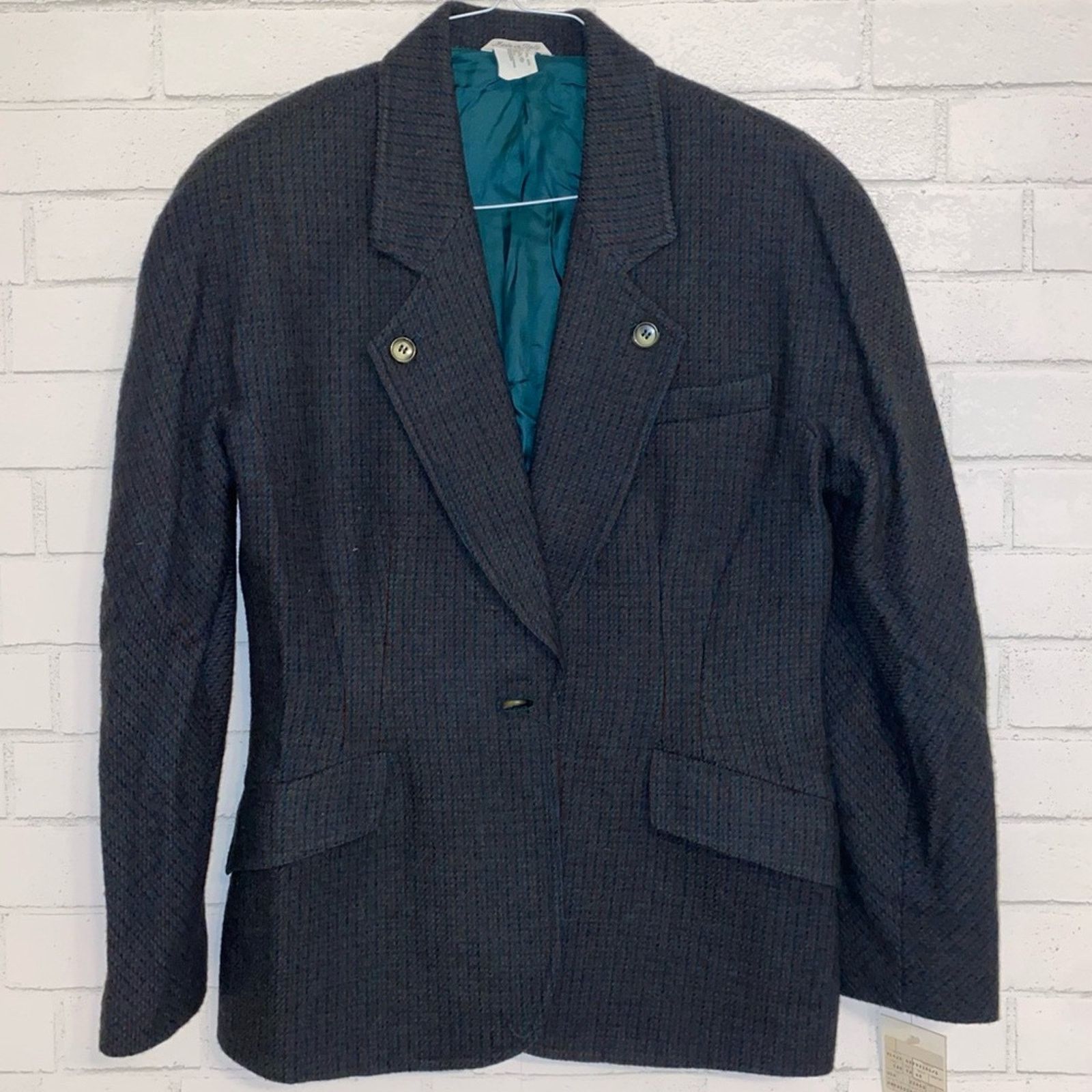 Missoni New MISSONI Italy Green + Brown Houndstooth Wool Blazer US12 Size XL / US 12-14 / IT 48-50 - 7 Thumbnail
