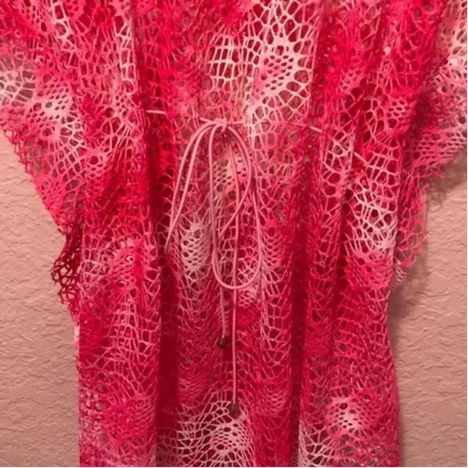 Other Senda G Pink and White Crochet Cover-Up Tunic Dress Size ONE SIZE - 3 Thumbnail