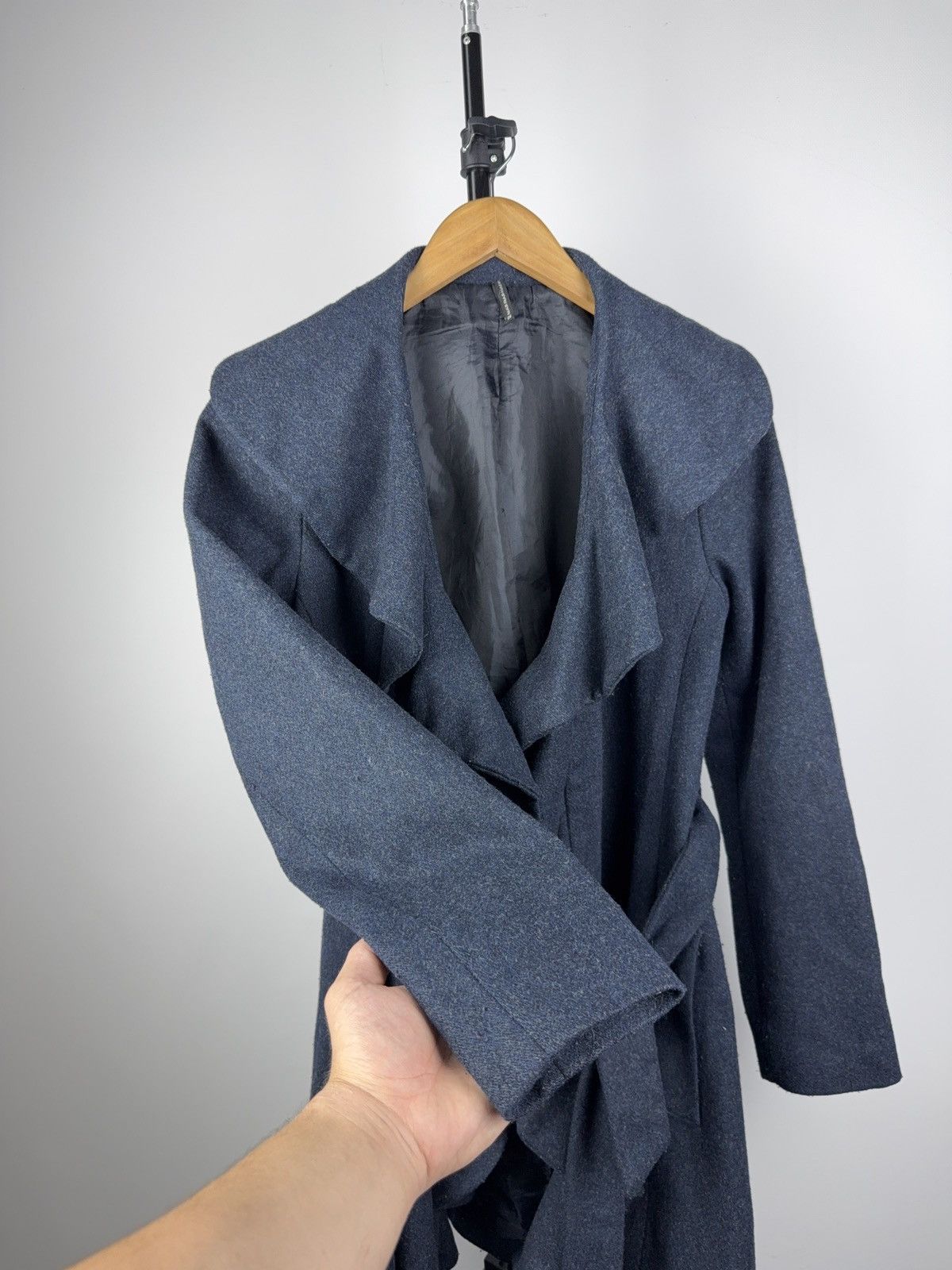 Japanese Brand NAF NAF Ruffle Wool Blend Belted Coat Dark Blue 38 / S-M Size S / US 4 / IT 40 - 4 Thumbnail