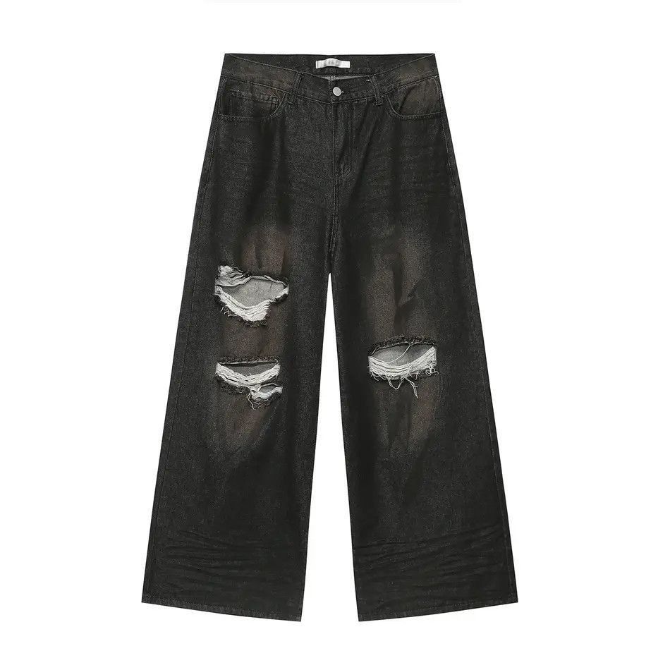 Japanese Brand Retro loose straight leg ripped jeans Size US 32 / EU 48 - 5 Thumbnail