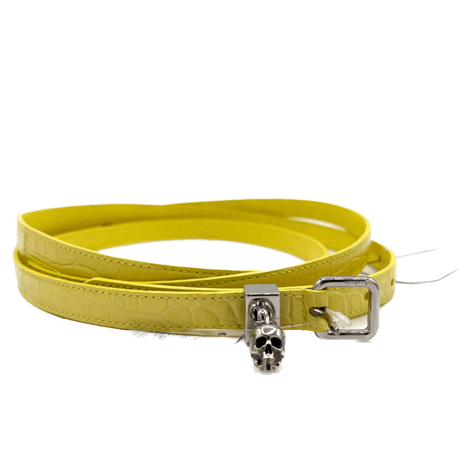 image of Alexander Mcqueen Skull Croc-Embossed Leather Double Belt In in Yellow, Women's