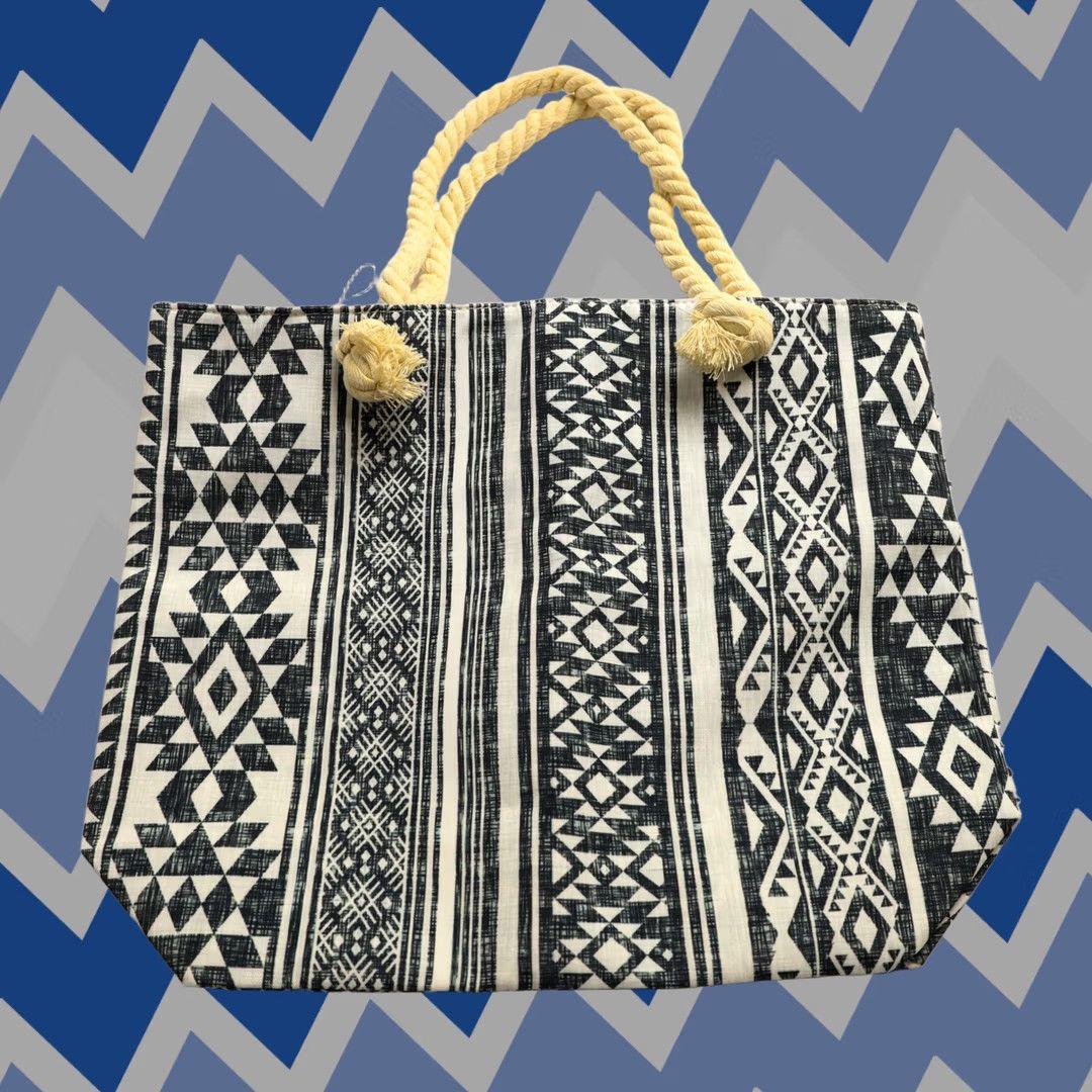 Vintage Wantable Women's Aztec Printed Canvas Tote Bag Black One Size Size ONE SIZE - 1 Thumbnail