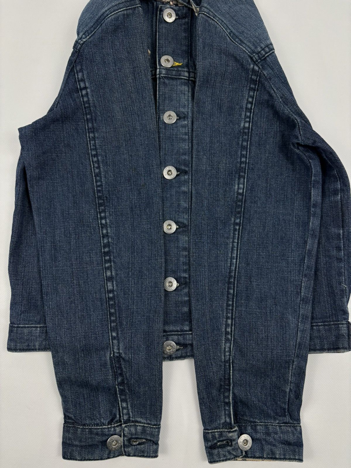 Burberry × Burberry Prorsum × Vintage BURBERRYS Nova Check Trim Denim Blue Trucker Buttons Jacket Jean Crop Bomber XS-S Size XS / US 0-2 / IT 36-38 - 18 Thumbnail