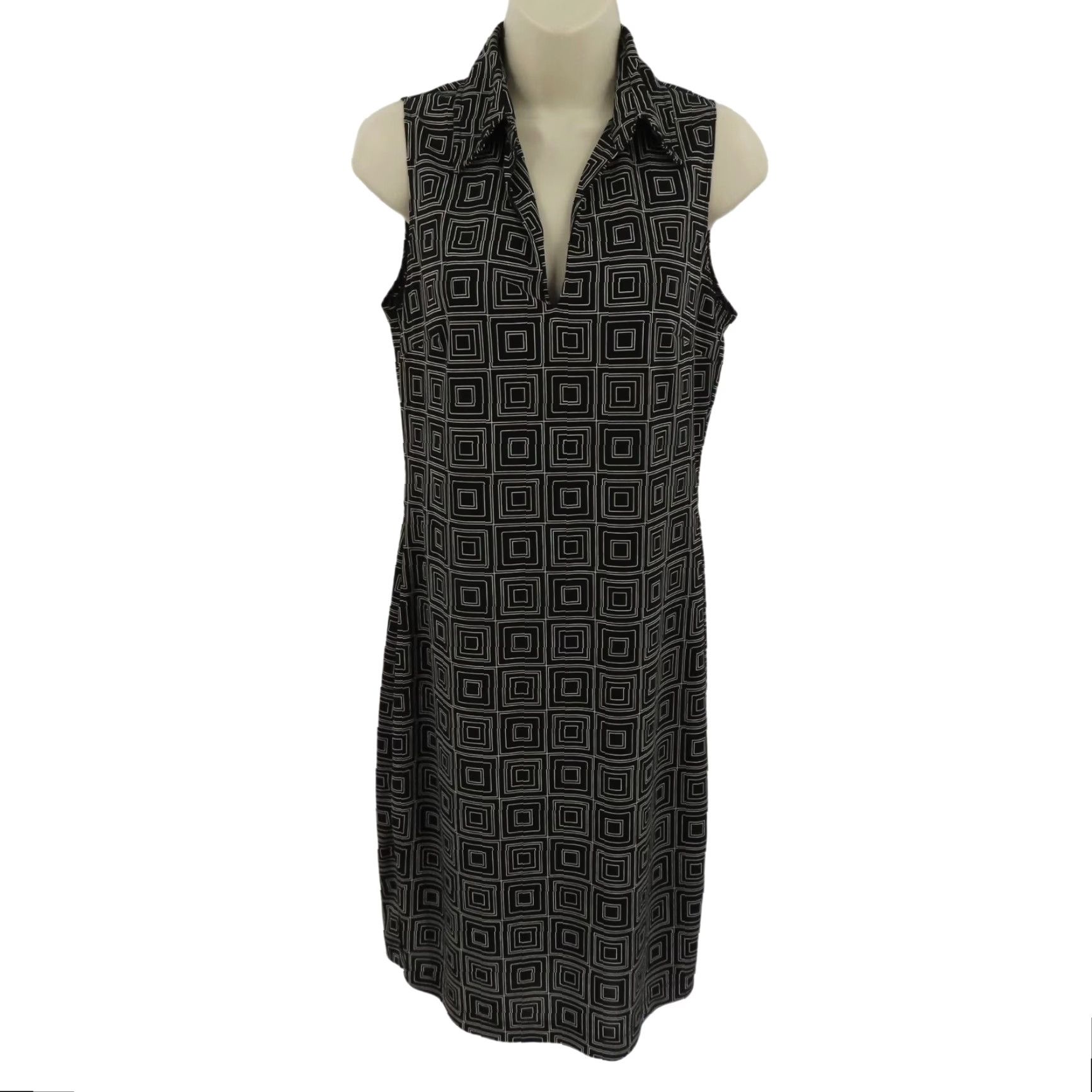Express VINTAGE Express Dress Women 9/10 Black White Geometric Geo Square Sleeveless Collared Size L / US 10 / IT 46 - 2 Thumbnail
