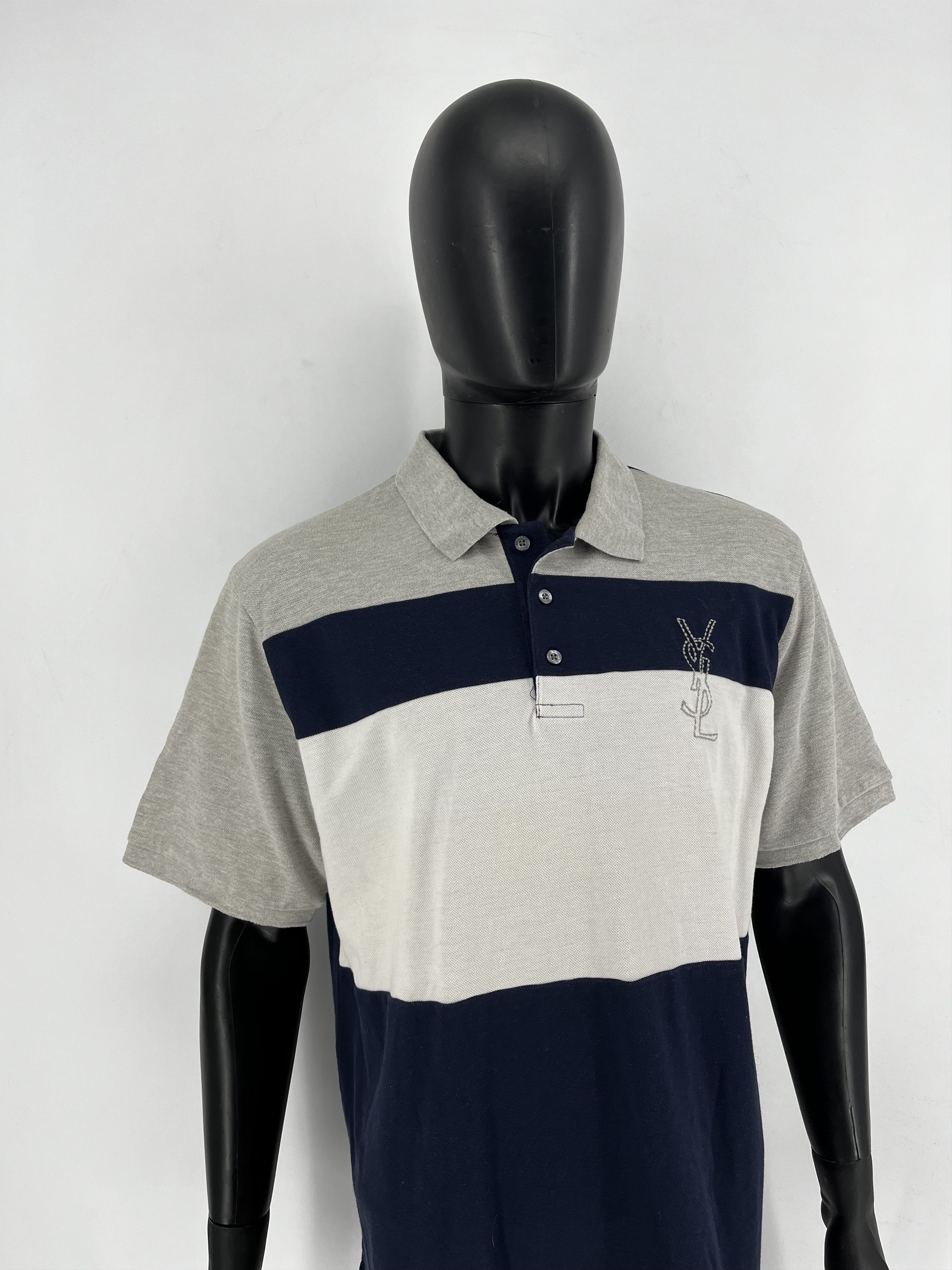 Vintage Vintage Yves Saint Laurent YSL big logo striped polo t-shirt Size US XL / EU 56 / 4 - 3 Thumbnail