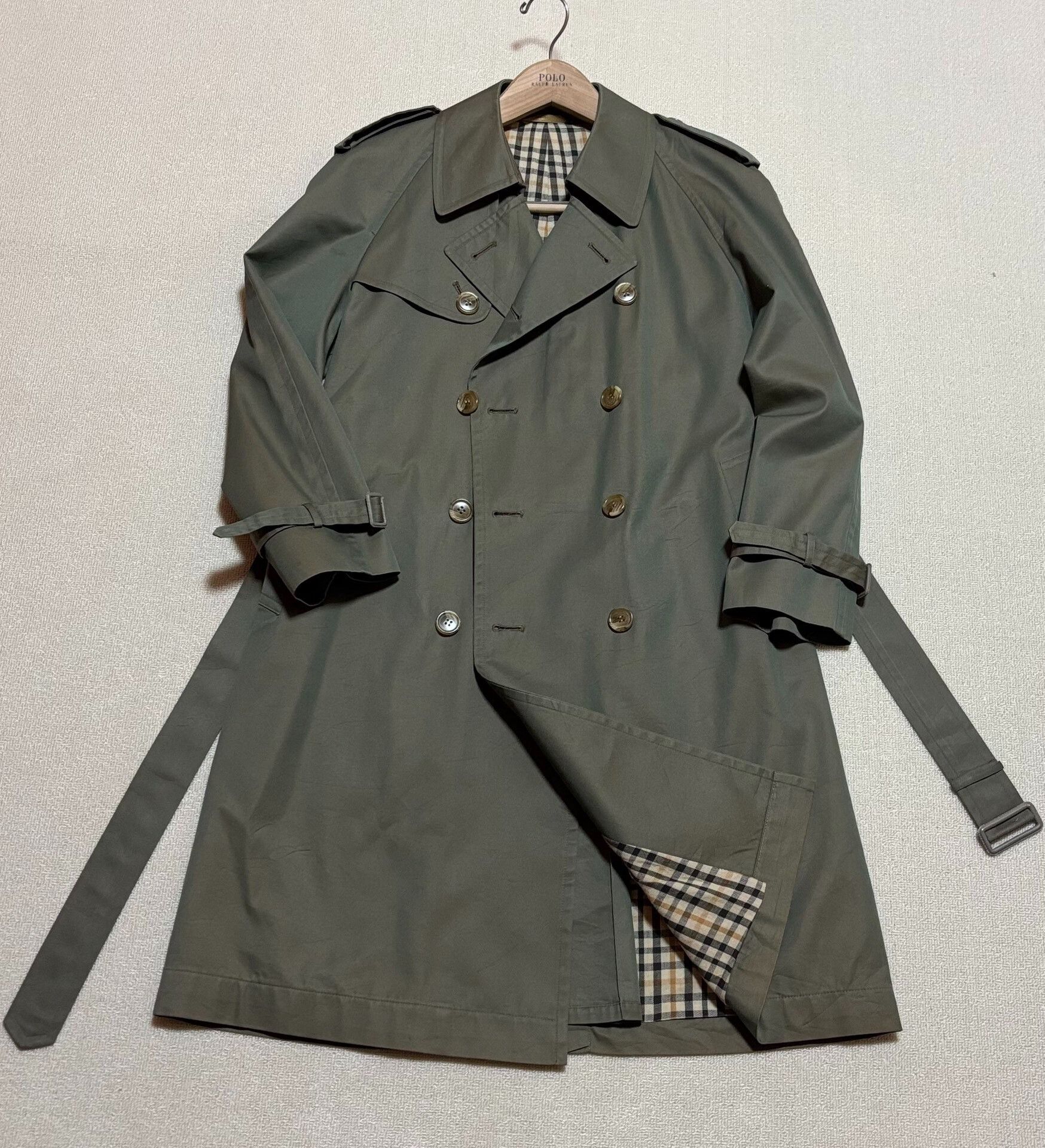 Japanese Brand Vintage Men's Dark Green Double-Breasted Trench Coat Size US M / EU 48-50 / 2 - 1 Thumbnail