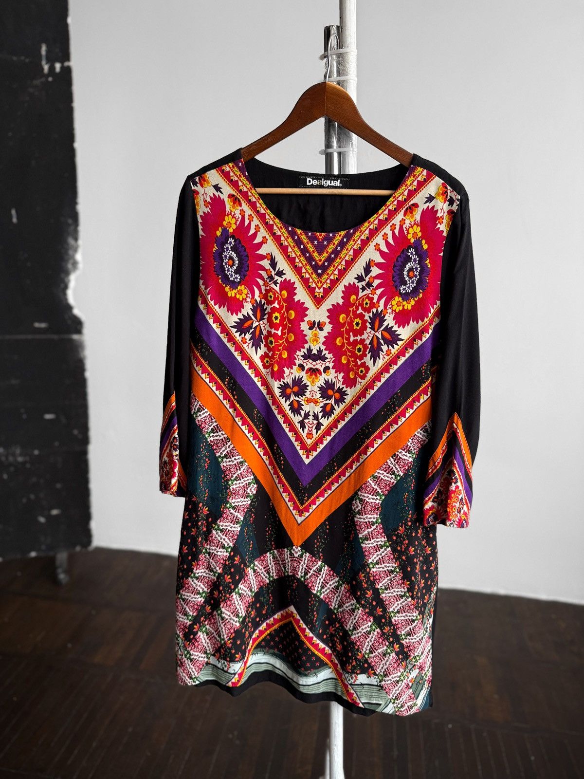 Desigual Desigual Womens Boho Geometric Floral 3/4 Sleeve Mini Dress Size L / US 10 / IT 46 - 2 Thumbnail