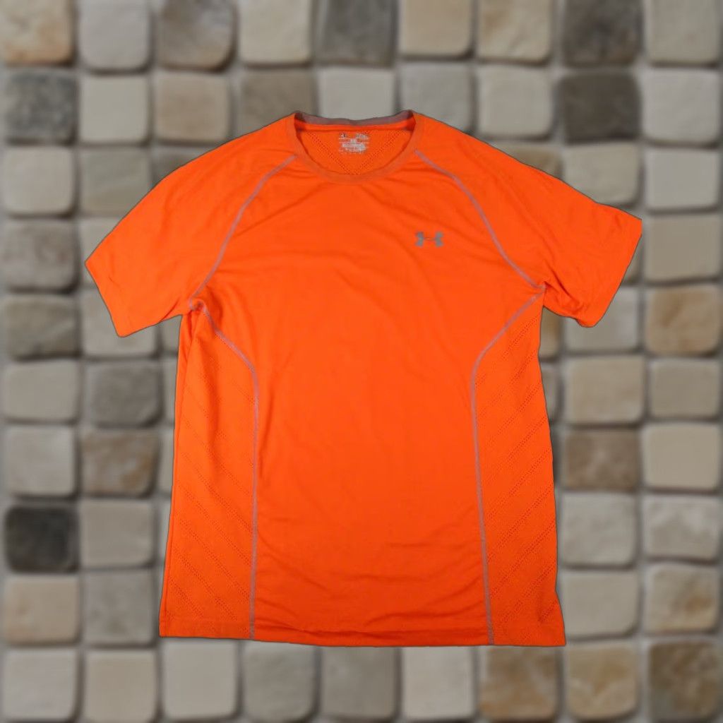 Under Armour Under Armour Shirt Mens XL Orange HeatGear Running Pullover - Activewear Sports T-Shirt Short Sleeve Crew Neck, Polyester, Solid, Logo, Regular Size Size US XL / EU 56 / 4 - 1 Thumbnail