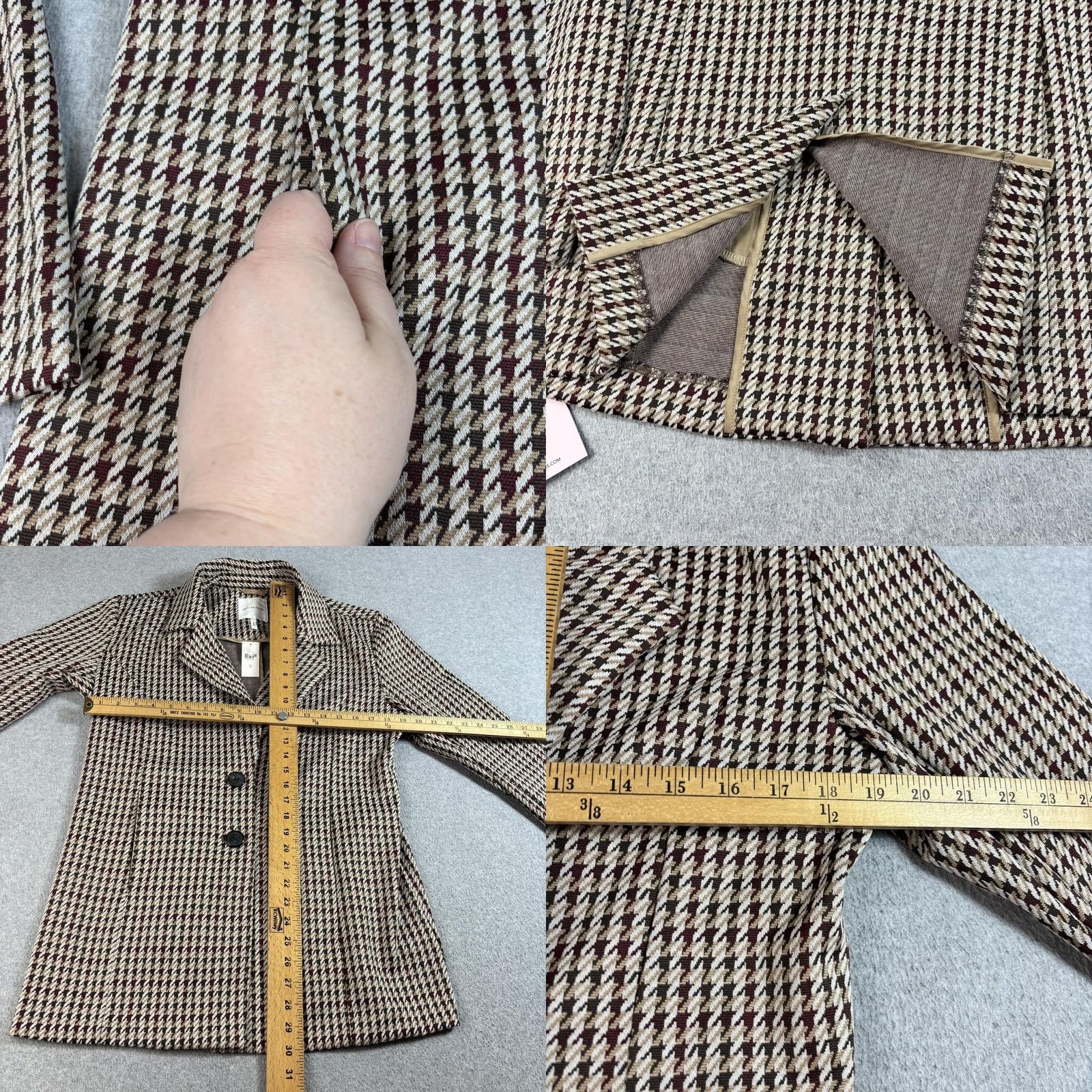 AVEC LES FILLES Avec Les Filles Coatigan Women's Medium Brown Houndstooth Overcoat Blazer Knit Pocketed Buttoned Mid-Length Unlined Fall/Winter Casual Business Size M / US 6-8 / IT 42-44 - 9 Thumbnail