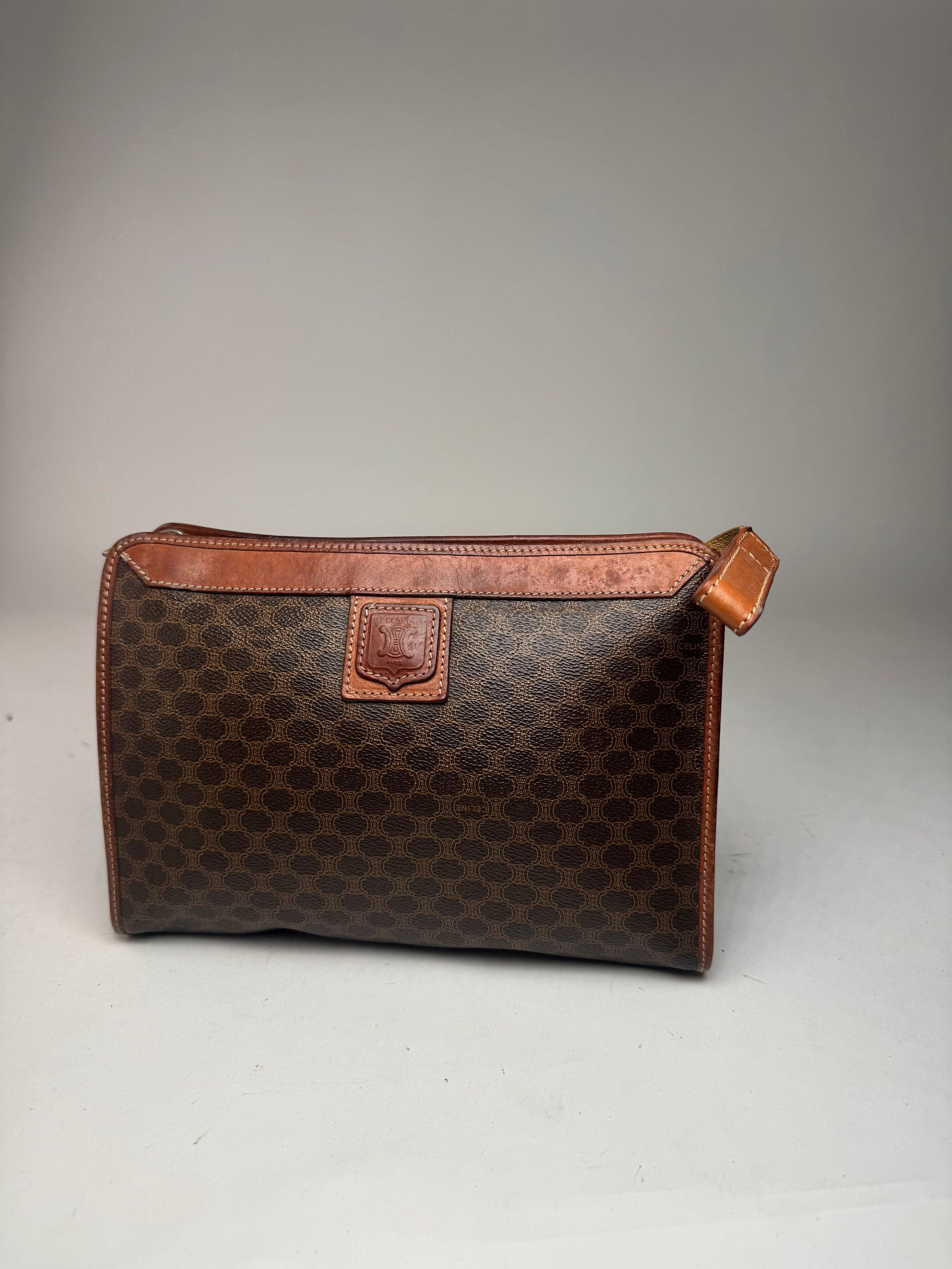 Celine Vintage Triomphe Monogram Leather Clutch Brown Size ONE SIZE - 1 Thumbnail