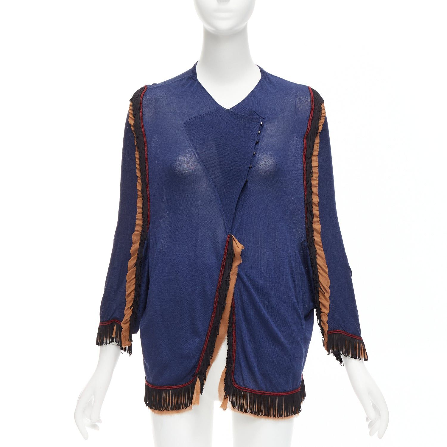Toga TOGA ARCHIVES navy brown black loop fringe ruffle sheer cardigan Size S / US 4 / IT 40 - 1 Thumbnail