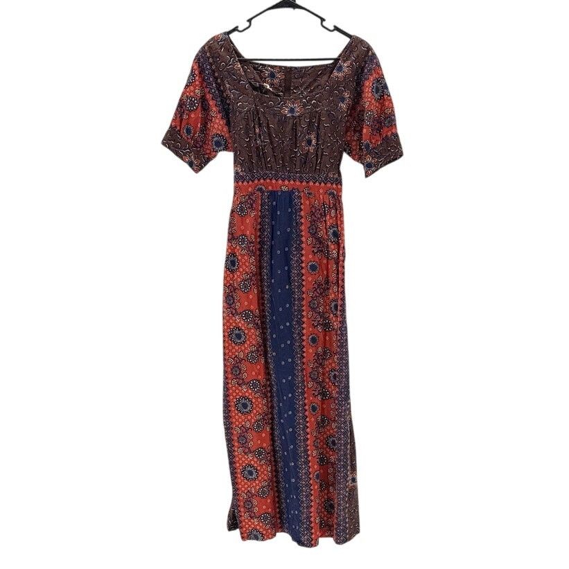 Vintage Vintage 70's Floral Print Maxi Tie Back Dress sz L bohemian Size L / US 10 / IT 46 - 1 Thumbnail