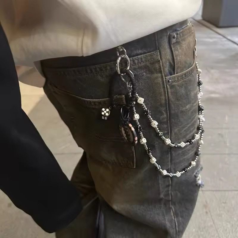 Other Retro Bilayer Black White lucky Dice Pearl Waist Pants Chain Size ONE SIZE - 3 Thumbnail