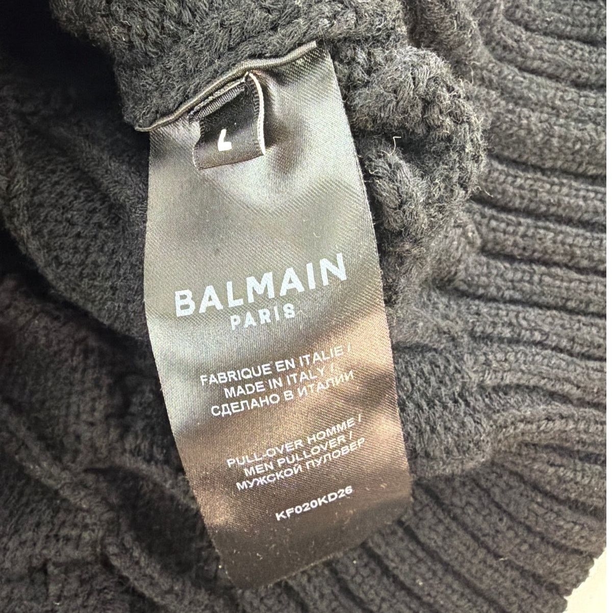 Balmain BALMAIN Men's Black Half Zip Cable Knit Pullover Sweater L Size US L / EU 52-54 / 3 - 5 Thumbnail
