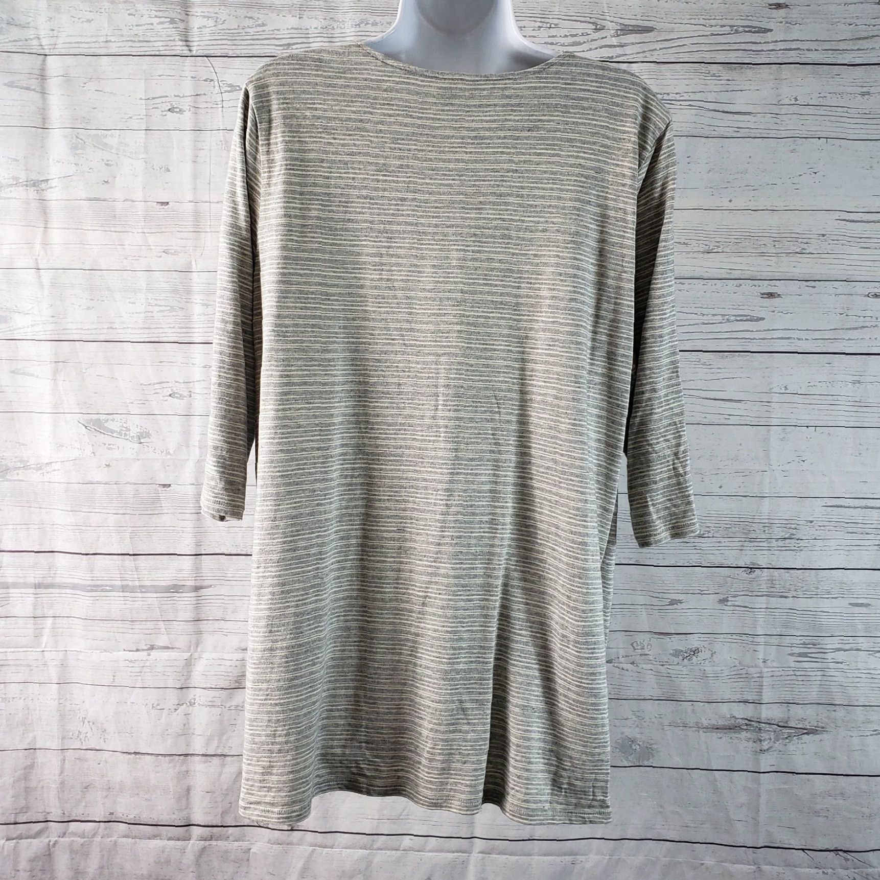 J. Jill VINTAGE PureJill Womens Tunic Top Gray Striped Cotton Blend 3/4 Sleeve L Large Shirt Womens Size L / US 10 / IT 46 - 4 Thumbnail