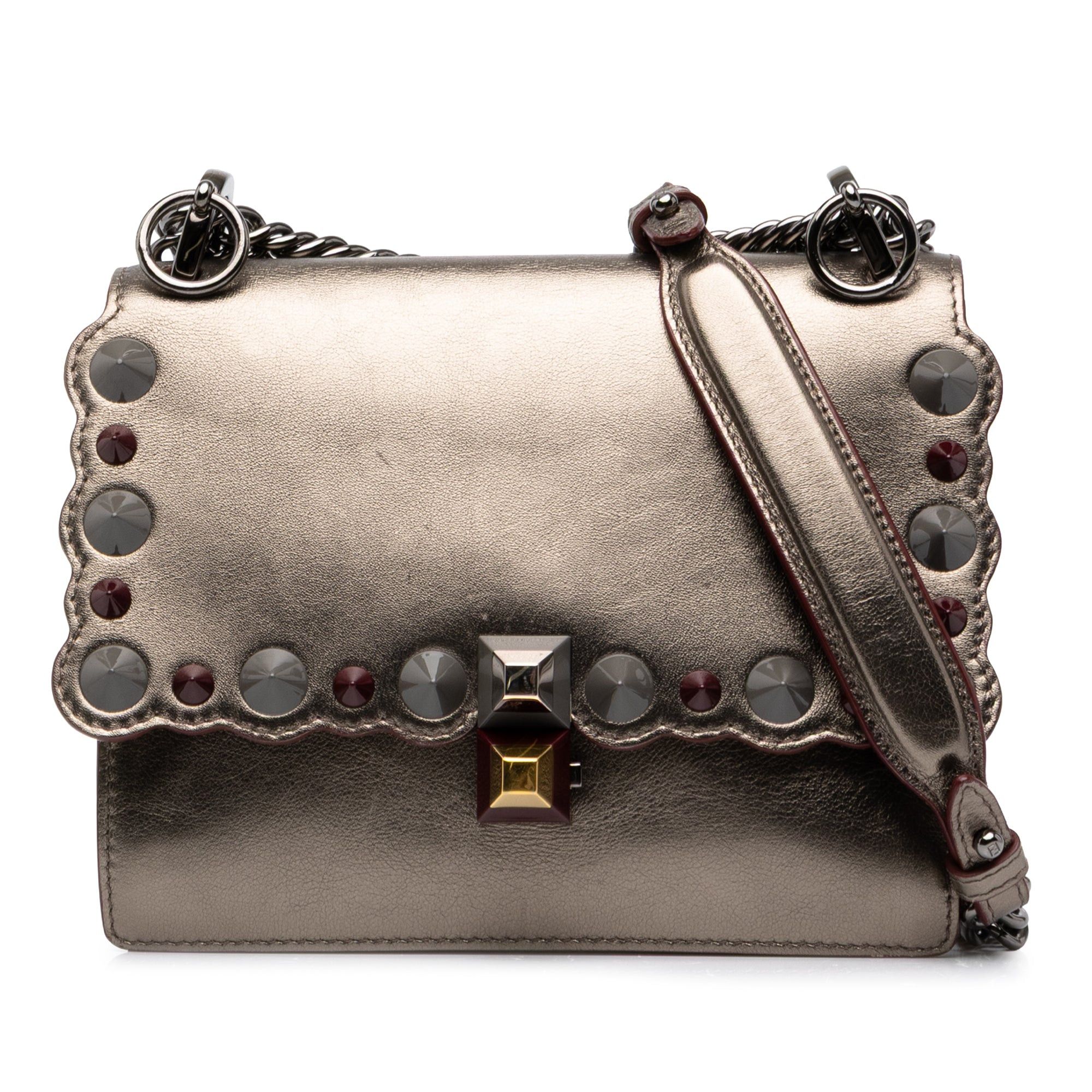 Fendi Scalloped Metallic Studded Leather Kan I Crossbody Size ONE SIZE - 1 Thumbnail