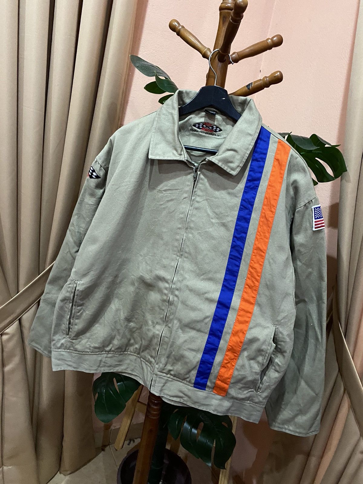Other Vintage Racing-Inspired Beige Cotton Jacket Striped Design Size US L / EU 52-54 / 3 - 2 Thumbnail