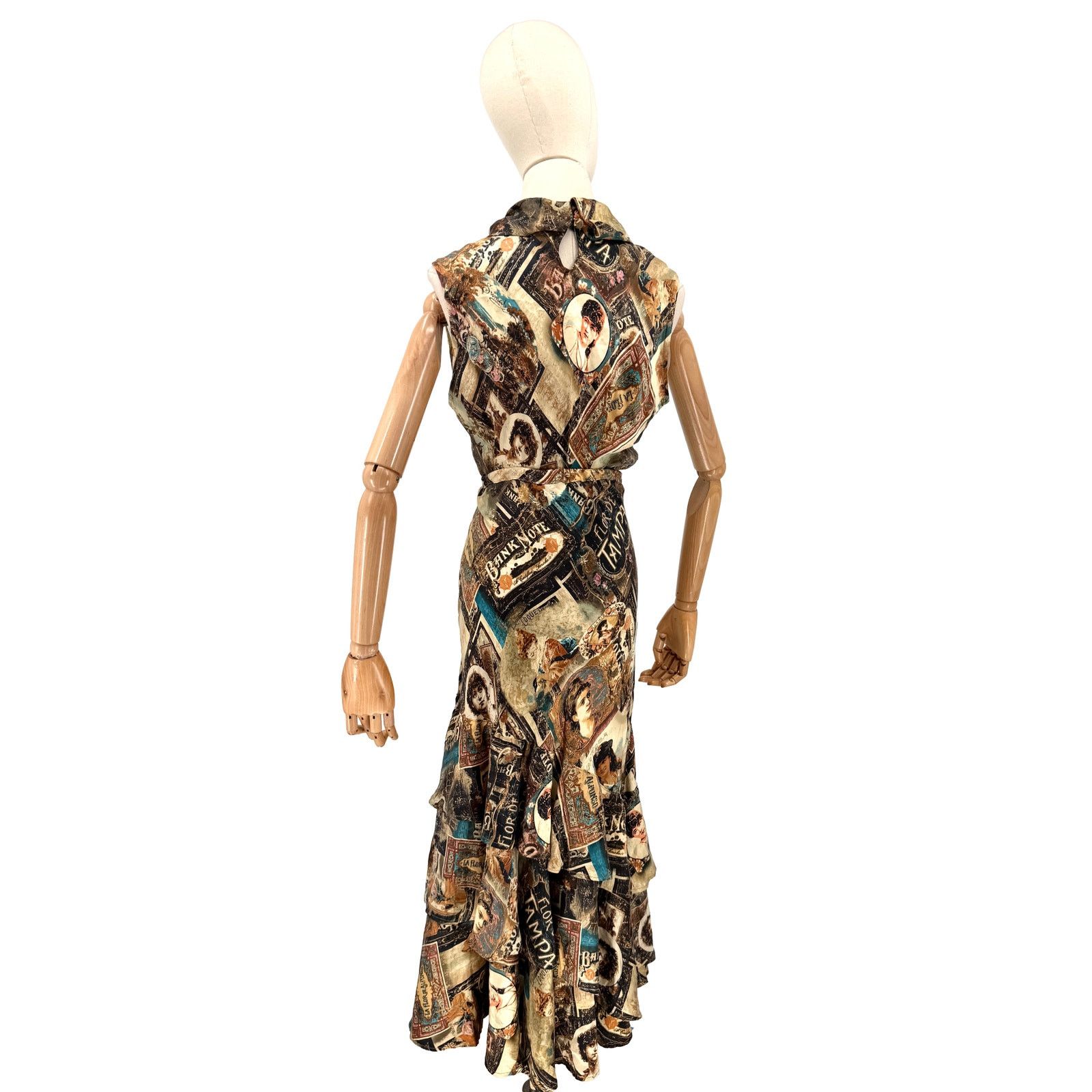 Double D Ranch Vintage Y2K Brown 100% Silk Ephemera Print Blouse Skirt Set Size L / US 10 / IT 46 - 6 Thumbnail