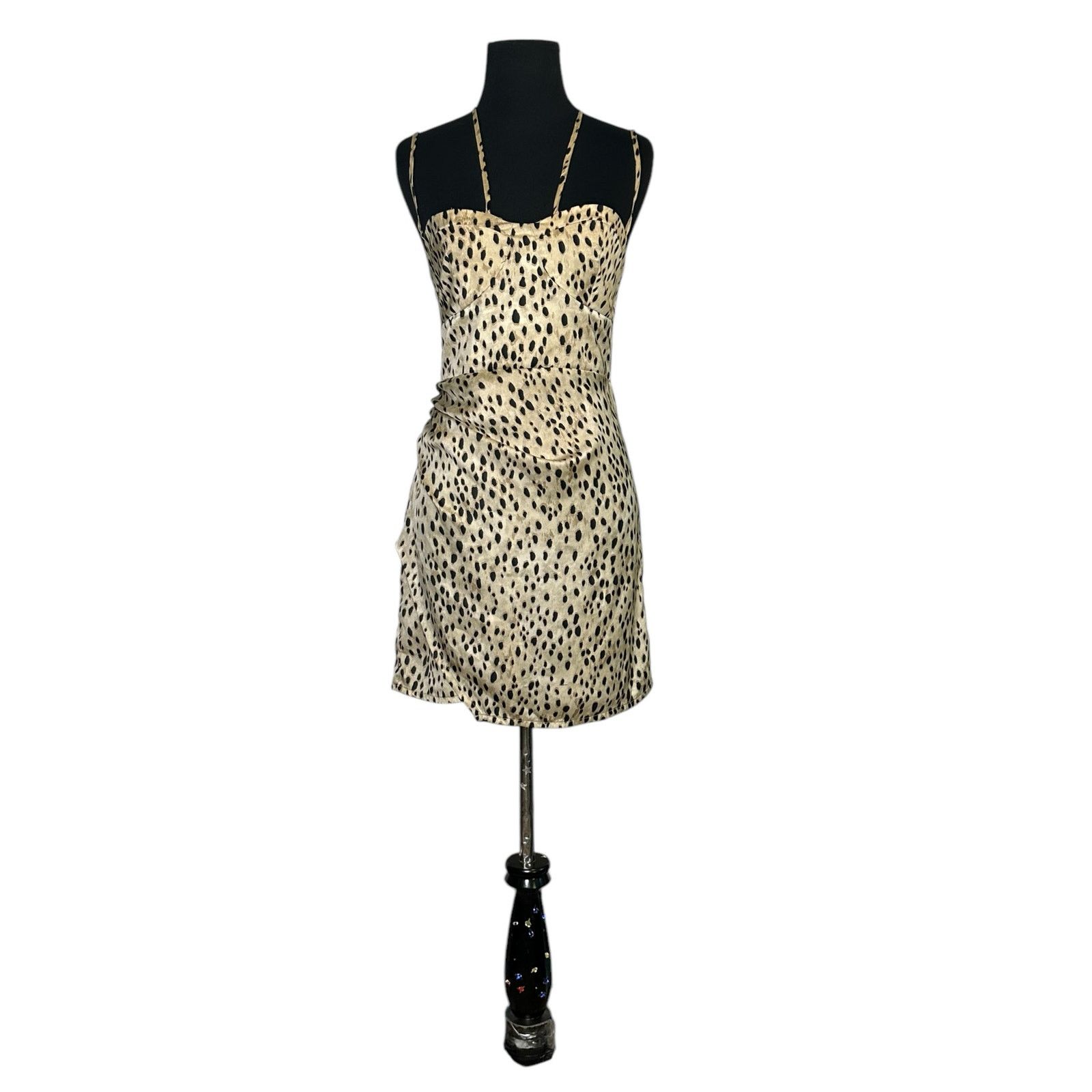 Zara Zara Beige Black Satin Animal Print Mini Slip Dress size XS Size XS / US 0-2 / IT 36-38 - 13 Thumbnail