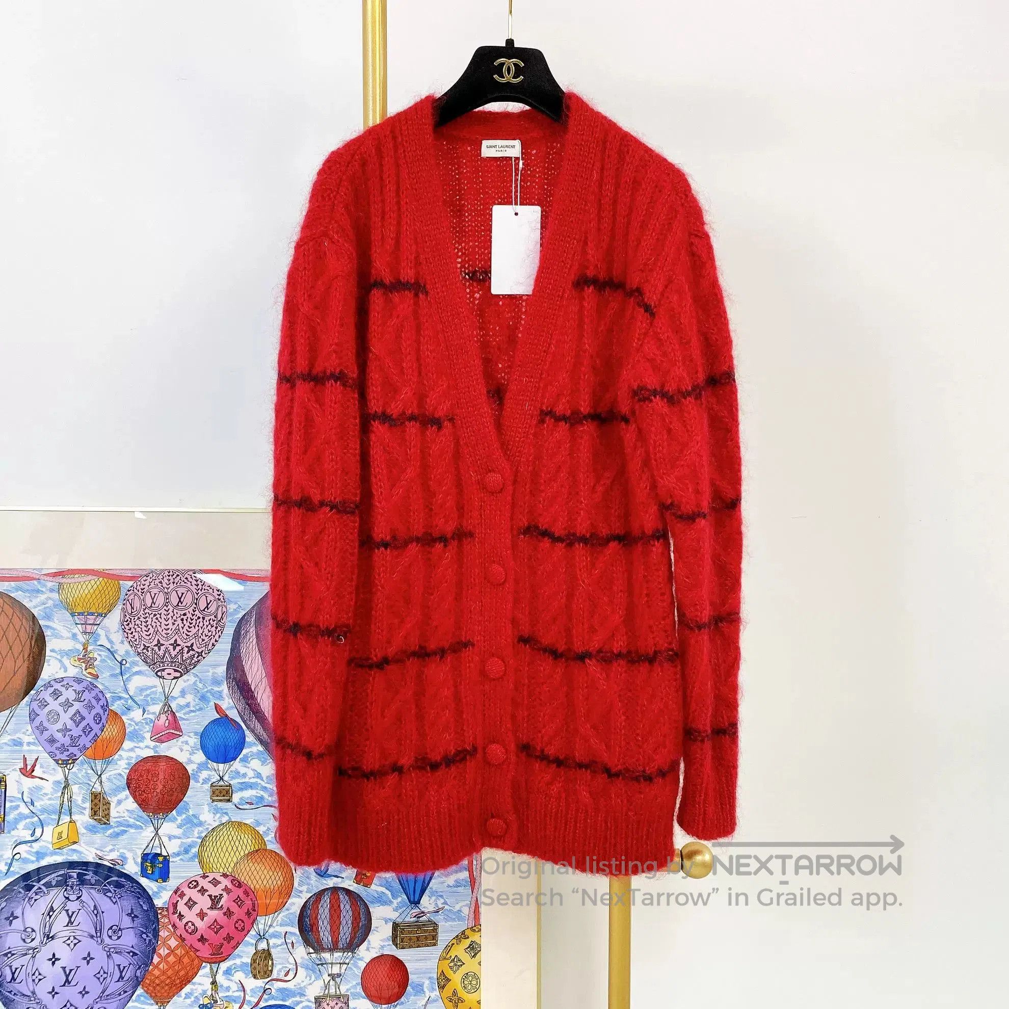 Saint Laurent Paris Saint Laurent Red Cable-Knit Cardigan. Size XS / US 0-2 / IT 36-38 - 1 Thumbnail