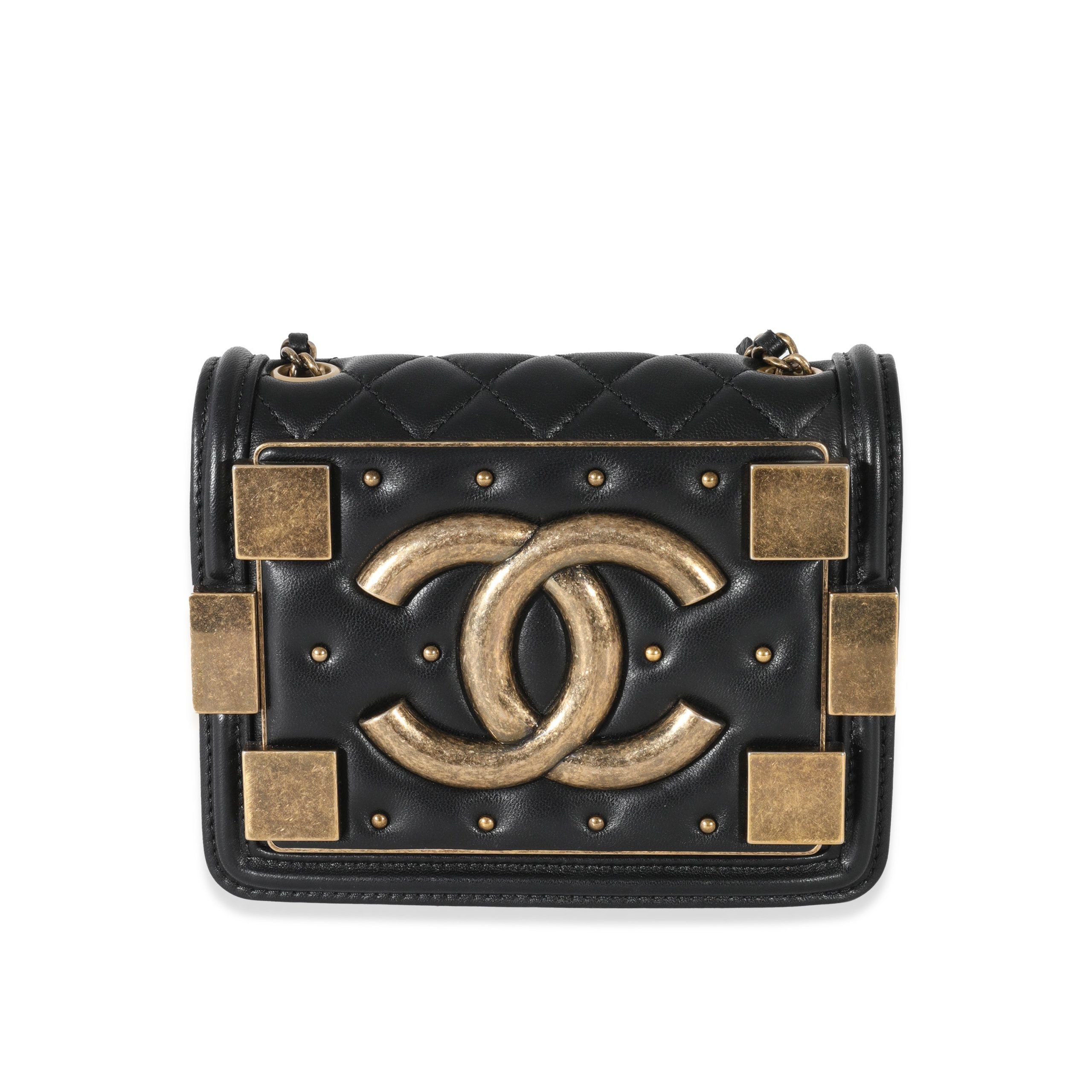 image of Chanel Black Lambskin Quilted Boy Brick Studded Flap Bag, Women's