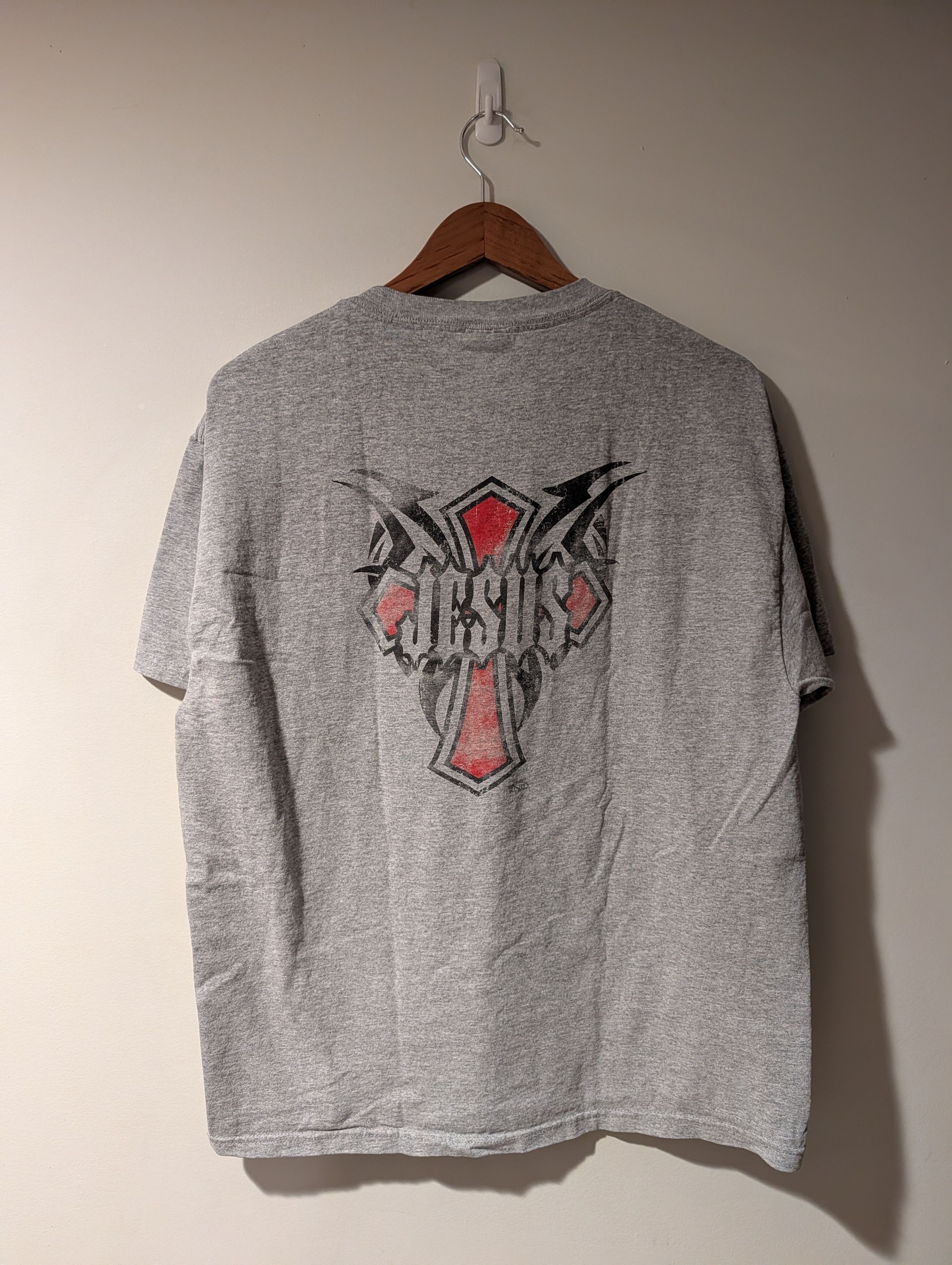 Delta Vintage Jesus Tribal Cross Graphic T-Shirt Grey Mens Large Size US L / EU 52-54 / 3 - 1 Thumbnail