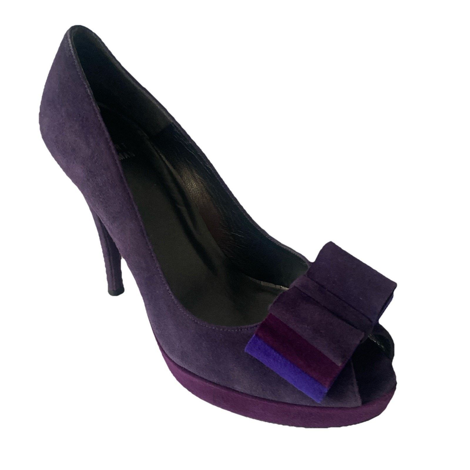 Stuart Weitzman Stuart Weitzman Pump Platform Moda Purple Suede Peep Toe 6.5 Size US 6.5 / IT 36.5 - 2 Thumbnail