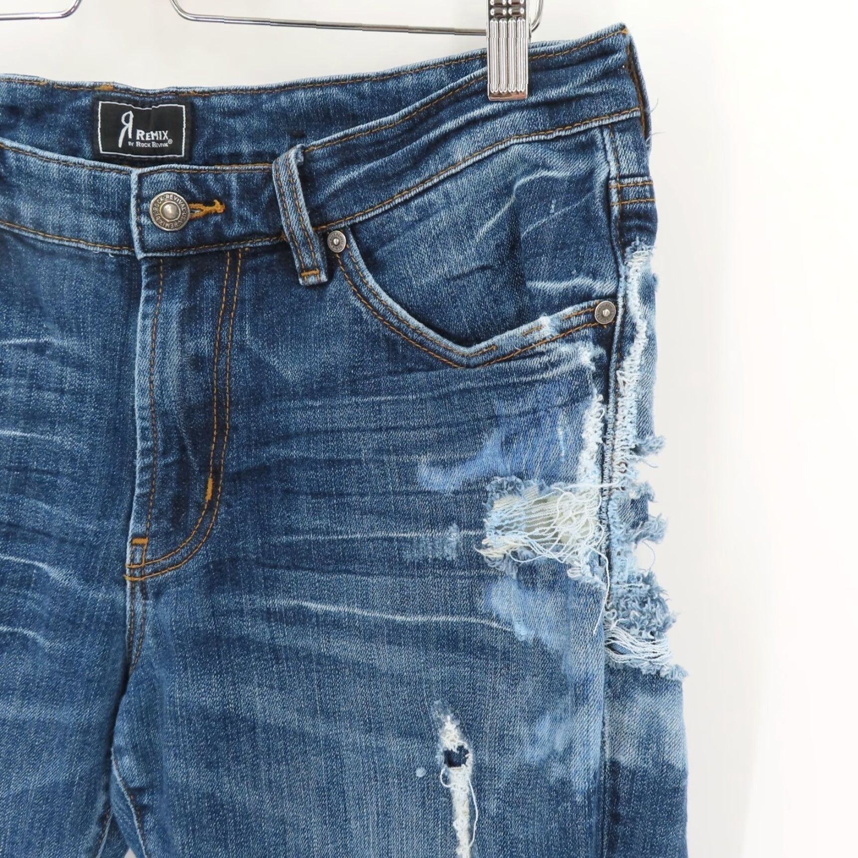 Vintage Rock Revival Remix Jeans Women 33 Straight Distressed Denim 5-Pocket Rock Style Boys? Size 24" / US 00 / IT 34 - 5 Thumbnail