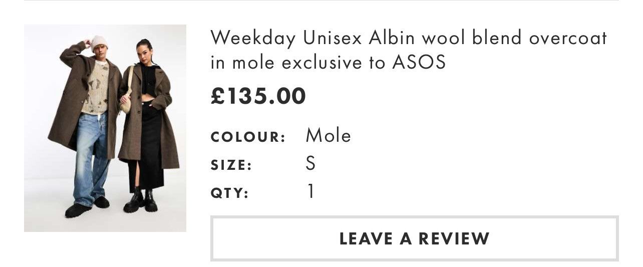 Weekday Weekday Unisex Albin wool blend overcoat in mole Size S / US 4 / IT 40 - 7 Thumbnail