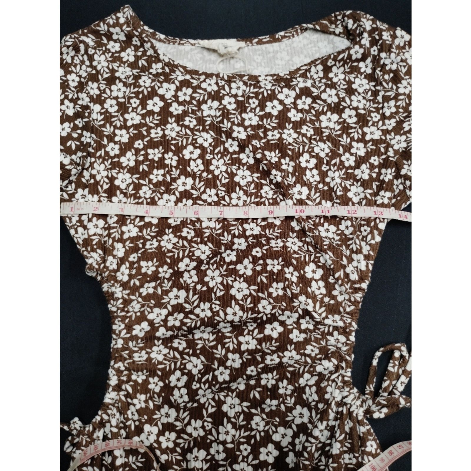 Jessica Simpson Brown and White Floral Midi Dress with Cutout Tie Waist Size M / US 6-8 / IT 42-44 - 3 Thumbnail