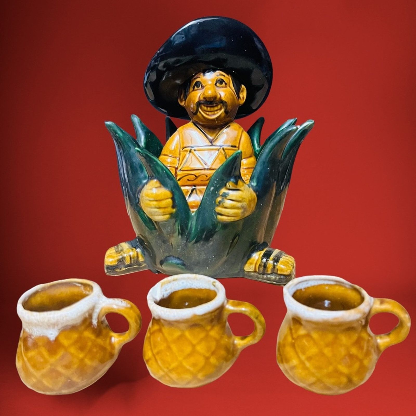 non Vintage Handmade Mexican Man In Bushes Tequila Decanter Cup Size ONE SIZE - 2 Thumbnail