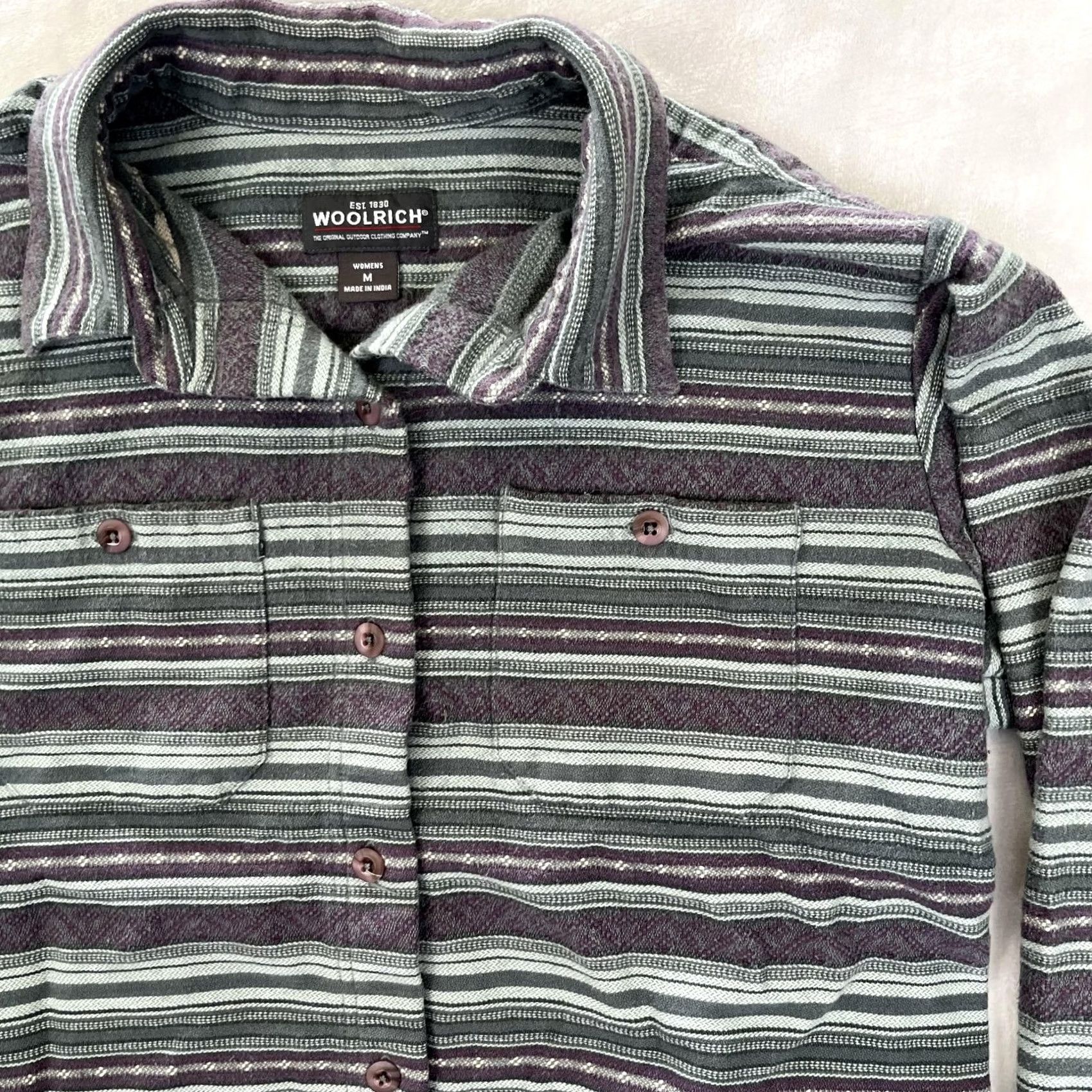 Vintage Woolrich Shirt Womens Medium Gray Stripe Flannel Button Front Long Sleeve Casual Size M / US 6-8 / IT 42-44 - 3 Thumbnail