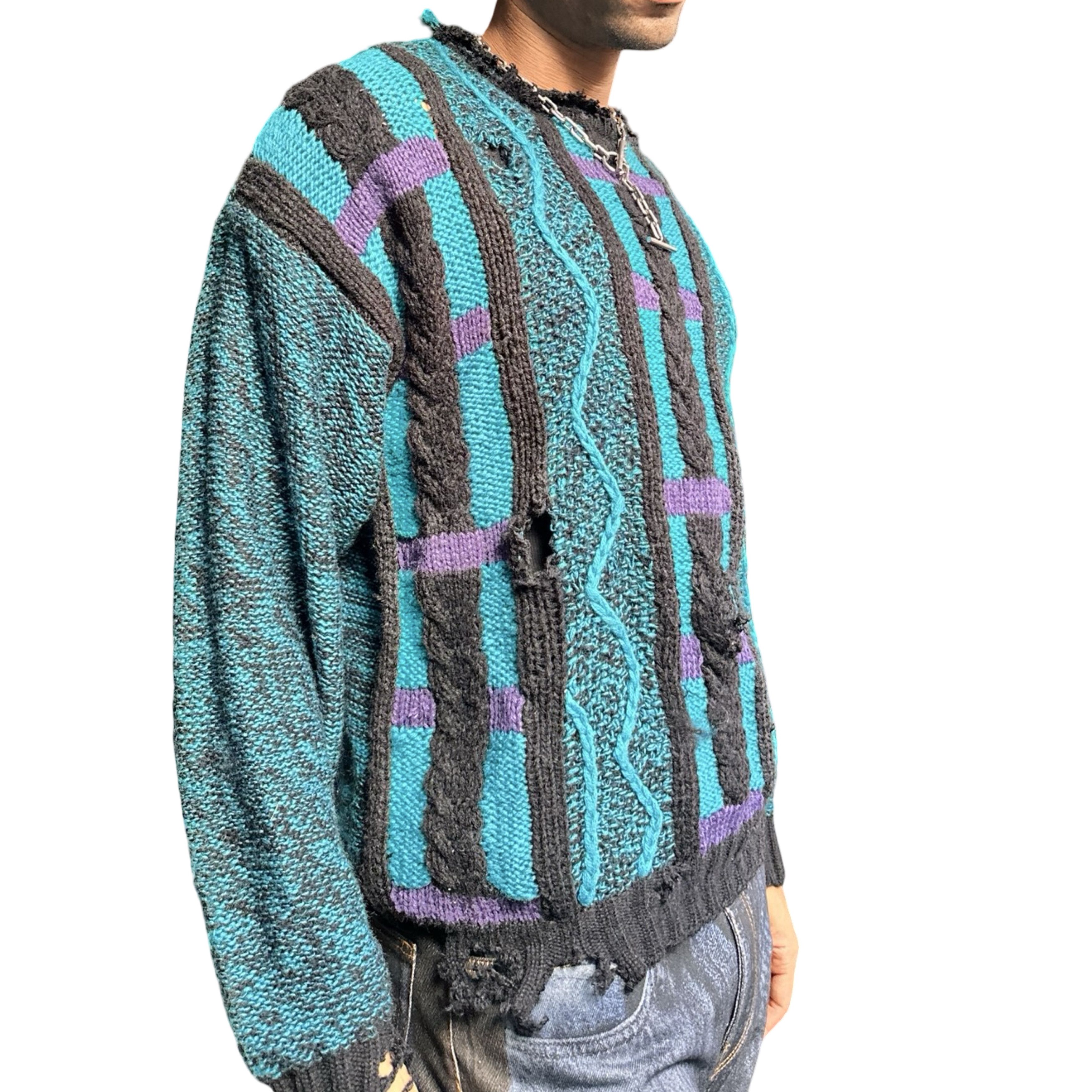 Vintage Vintage Cattivo Coogi Black & Teal Grunge Sweater - Medium Size US M / EU 48-50 / 2 - 3 Thumbnail