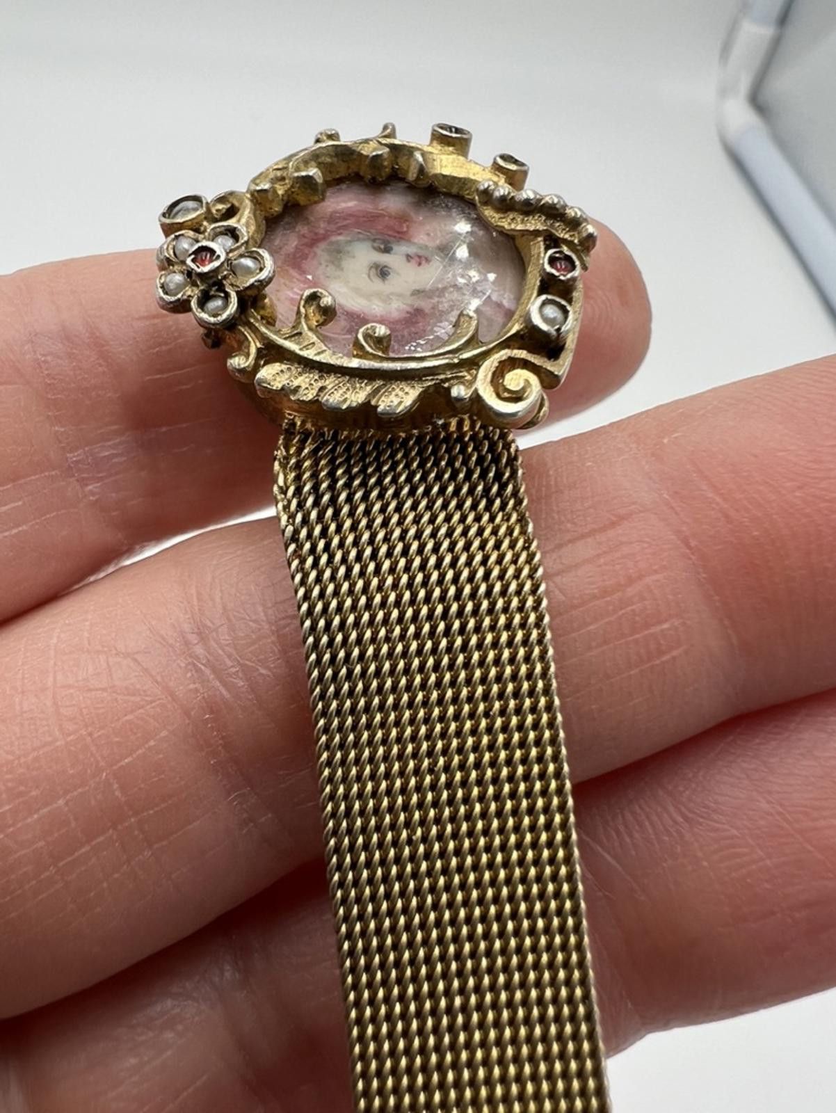 Other Gold Over Sterling Silver Painted Cameo Victorian Bracelet Size ONE SIZE - 3 Thumbnail